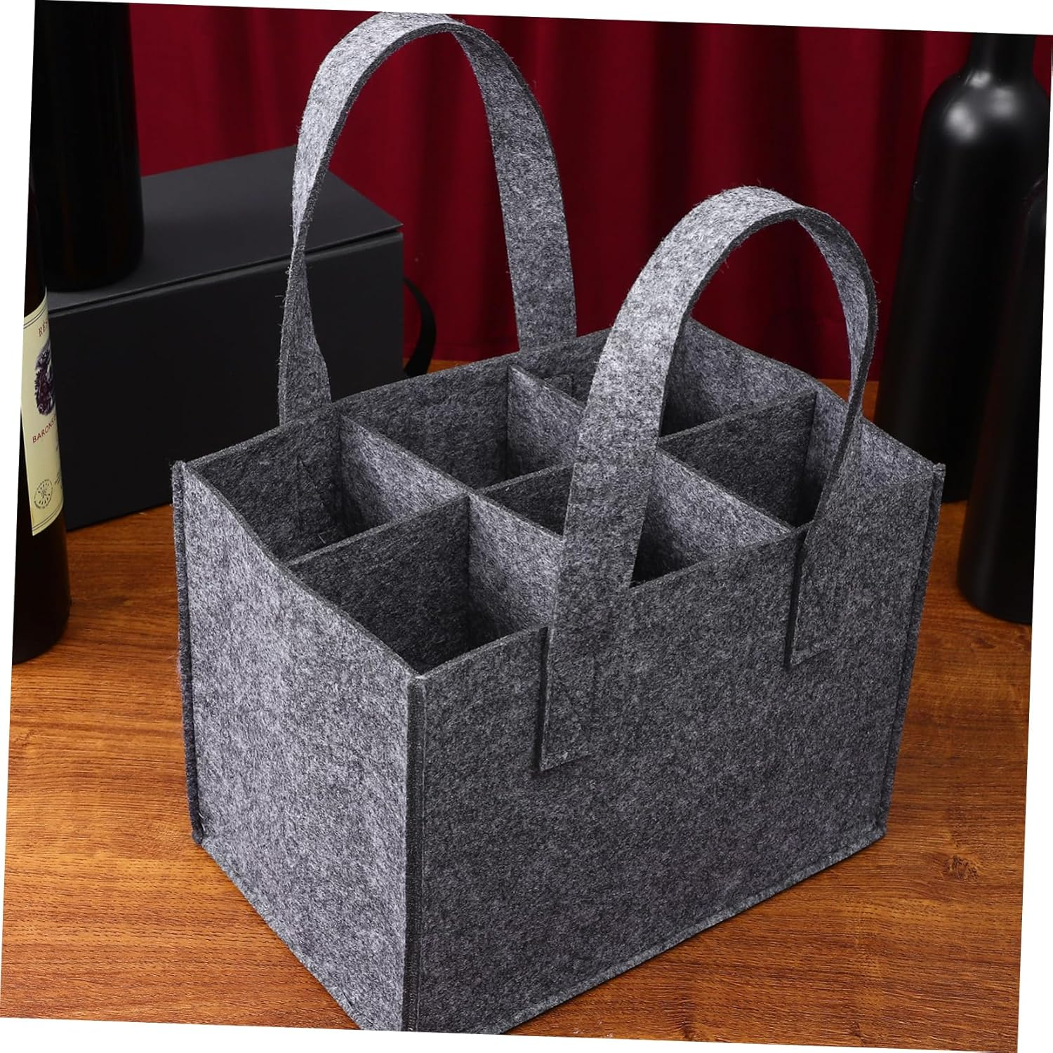 BESTOYARD Felt Wine Tote Bag 6 Bottles Carrier Thick Felt Bottle Bag Medium Gray Handheld Wine Carrier for Travel Camping Picnic 4Pcs 24X16X16Cm