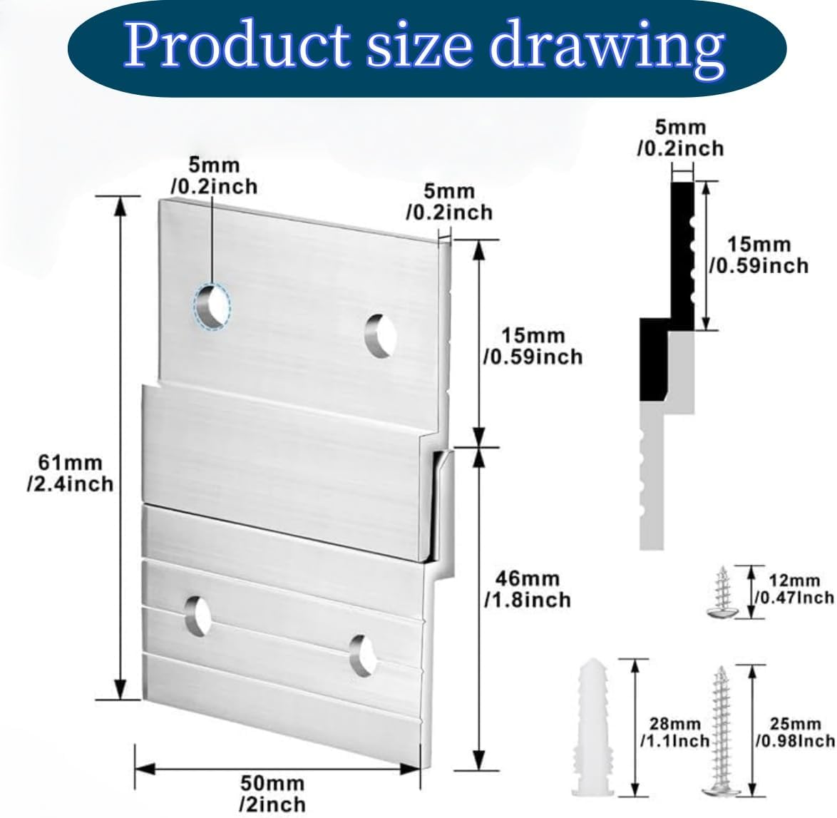 4 Pairs Aluminum Z Clips Interlocking Wall Mounting Bracket Kit,Aluminum Hanger,Screws Picture Hanging Kit Mirror Hardware Brackets for Shelf Artwork Frame image number 2