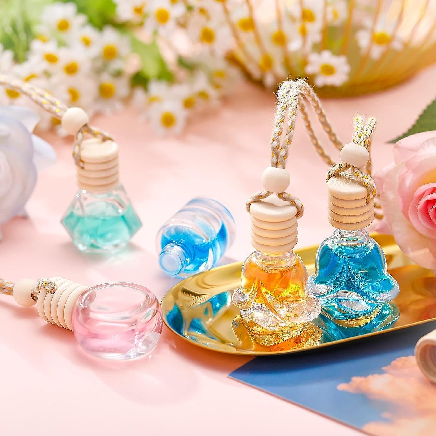 6 Pcs Car Air Freshener Perfume Bottle Empty Bottle Pendant Air Freshener Ornament for Essential Oil Aromatherapy Storage, Empty Refillable Home Car Air Freshener Vials (8Ml) image number 6