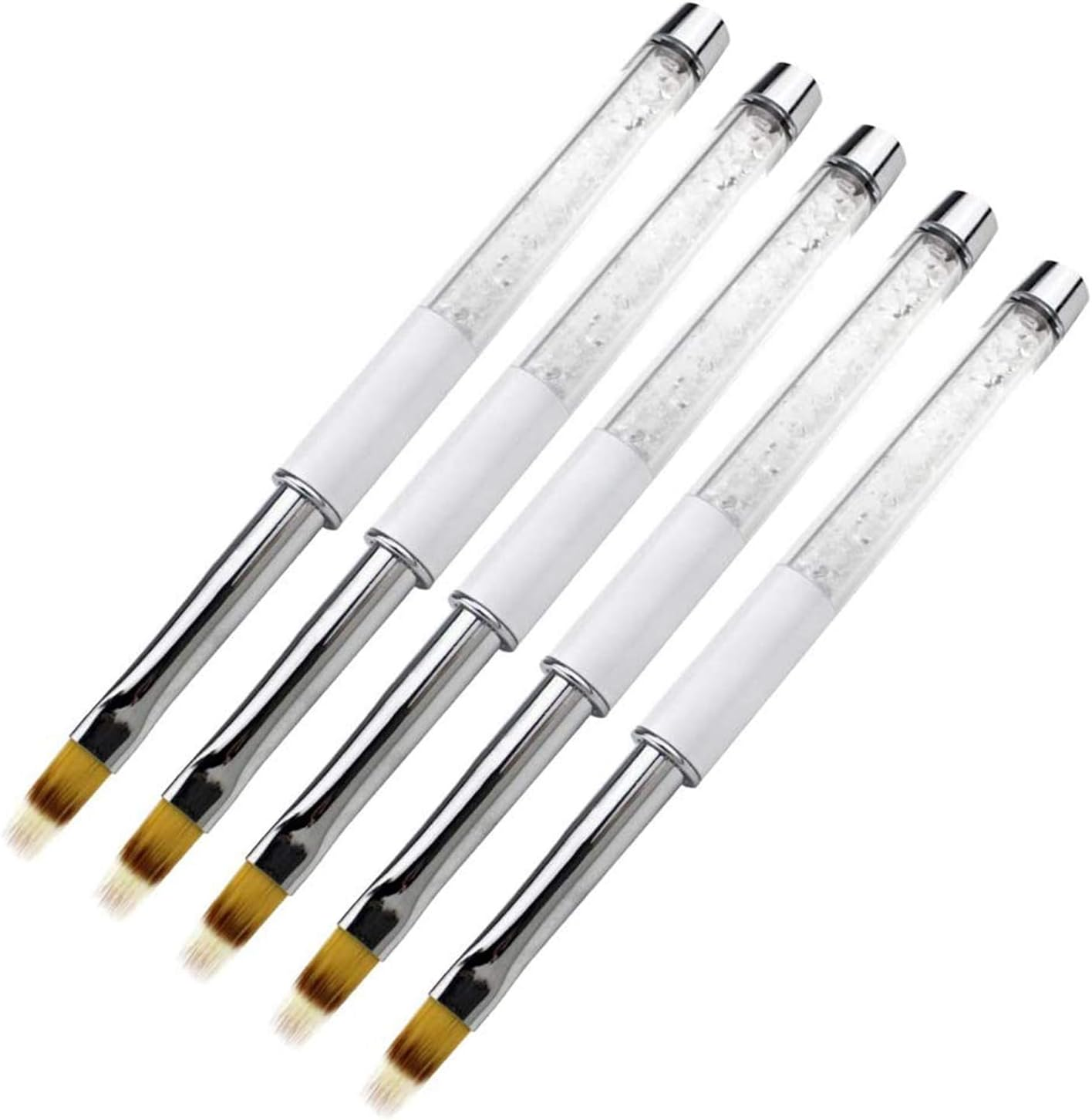 5 Pack UV Gradient Flat Nylon Nail Brush Clear Rhinestone Handle Nails Arts Design Painting Drawing Manicure Liner Pen image number 3