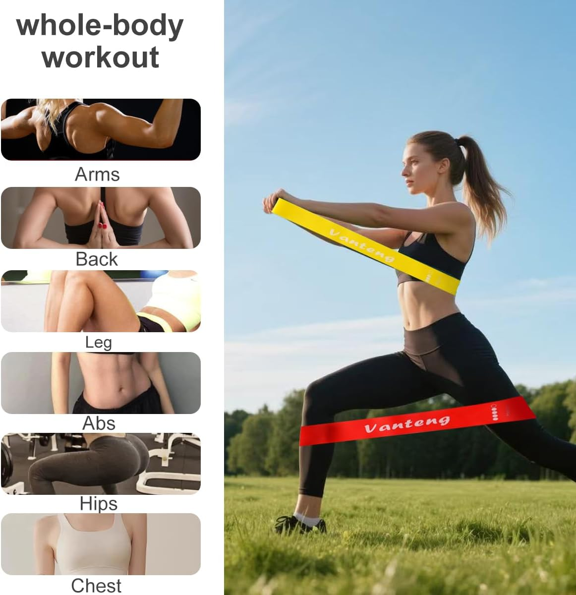 Vanteng Resistance Bands, [Set of 5] Exercise Loop Bands with 5 Different Strength Levels - Rubber Latex Anti-Slip Fitness Bands - Carry Bag Included - Ideal for Home Gym Pilates Yoga Workout image number 2