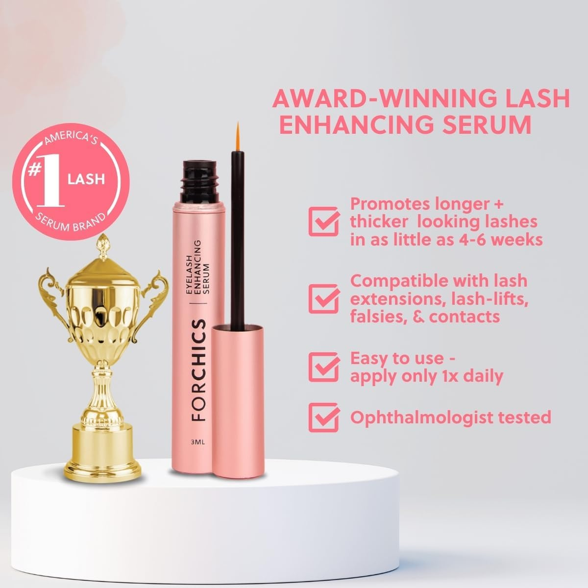 Forchics Forlash Eyelash Growth Serum - Enhancement Lash Booster for Fuller, Thicker, and Longer Eyelashes - Organic Lash Enhancer & Essential Thickener | Vegan & Cruelty-Free - [0.10 Fl. Oz / 3Ml] image number 4