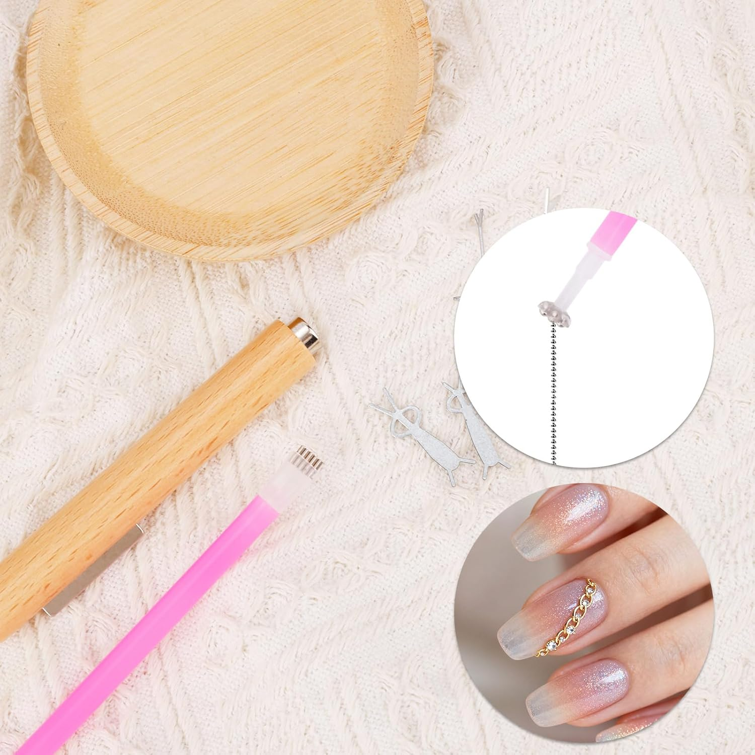 8Pcs 3-In-1 Cat Eye Nail Magnet Tool Set, Including Wooden Handle Magnetic Pen Steel Ball Tip Pen Y & Rabbit Shape Magnets for Cat Eye Gel Polish DIY Home Nail Salon Use