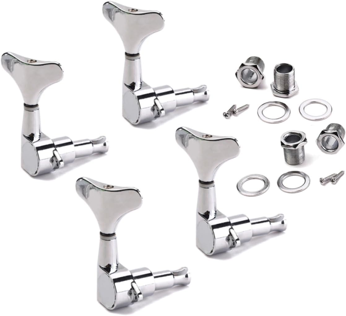Bass Guitar Tuning Pegs 4R Machine Heads for Electric or Acoustic Guitar with Ferrules Screws Threaded Bushing Plated Metal image number 2