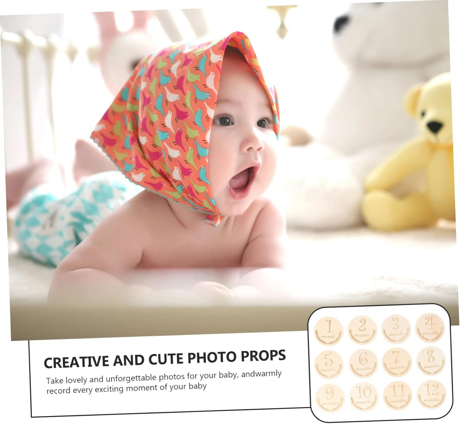 12Pcs Milestone Wooden Cards Set for Newborn Photography Friendly Monthly Souvenir Props Durable Creative Keepsake Accessories for Photo Sessions image number 6