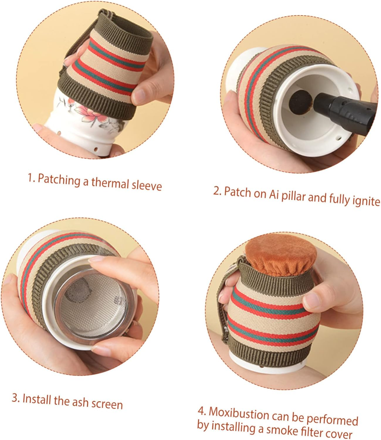 Ceramic Moxibustion Cup Household Dual Heat Insulation Moxa Burner Pot with Ash Mesh Ergonomic Handheld Therapy Tool for Full Body Scraping and Moxibustion Care - Assorted Color image number 4