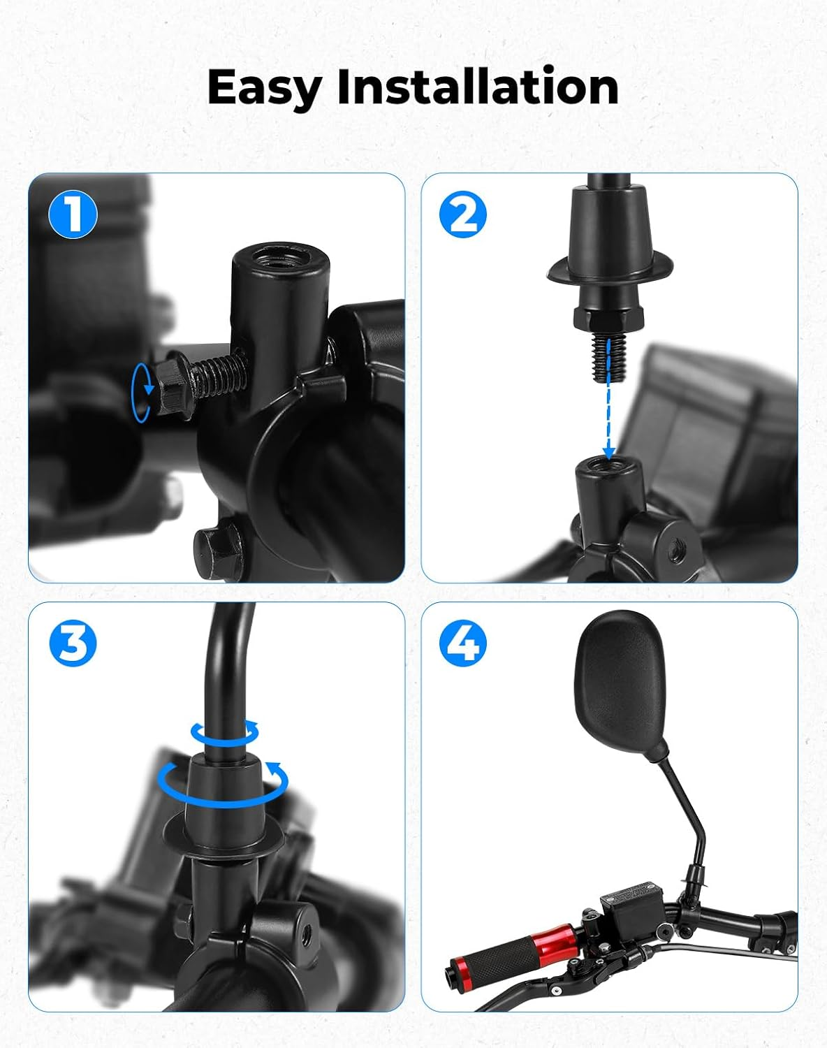 KEMIMOTO Motorcycle Mirrors, 8MM 10MM ATV Mirrors for Handlebar Compatible with Scooter Snowmobile Mope, 360 Degrees Ball Type Adjustment High Definition Mirrors image number 5