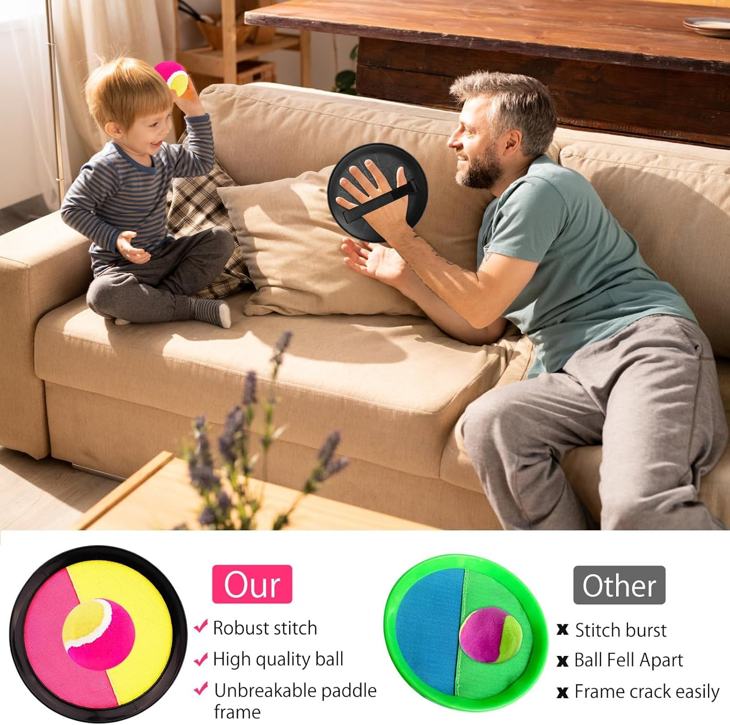 DAKLUNAR Velcro Ball Game Throwing Game Children from 3 4 5 6 7 Years Velcro Ball Beach Toy with 4 Catch Discs image number 4