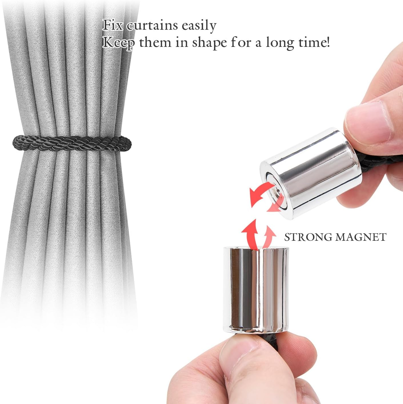 Pretty Jolly 2 Pack Mini Magnetic Curtain Tiebacks Modern Simple Style Drape Tie Backs Elegant Decorative Weave Rope Curtain Holdbacks for Home & Office Thin Window Draperies (Black)