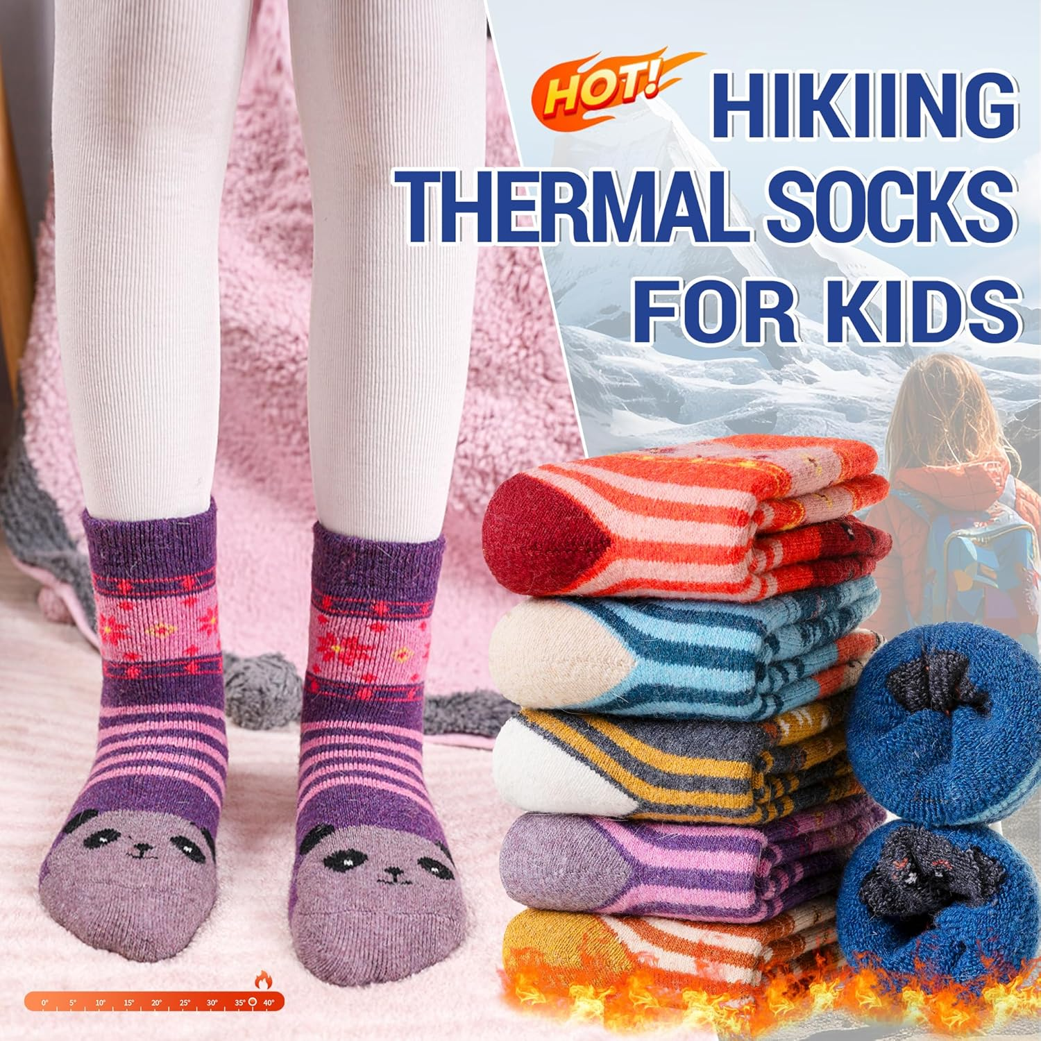 Eocom 6 Pairs Children'S Winter Warm Wool Socks Kids Boys Girls Socks image number 2