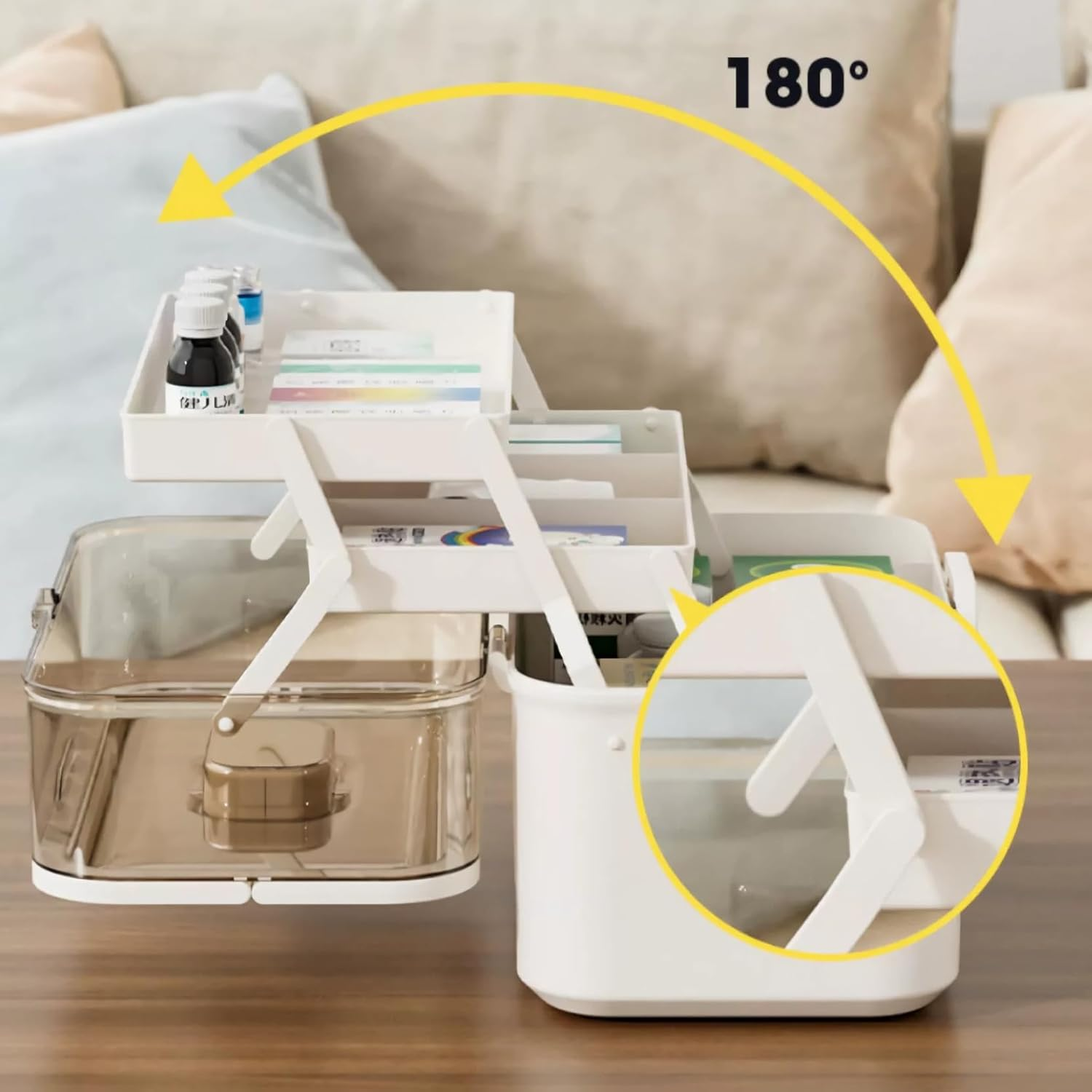 Household Medicine Cabinet/Box with 7 Day Large Pill Organizer (Three Times-A-Day) and Six Grids Pill Organizer-Three-Tier Storage Area,Large Capacity image number 2