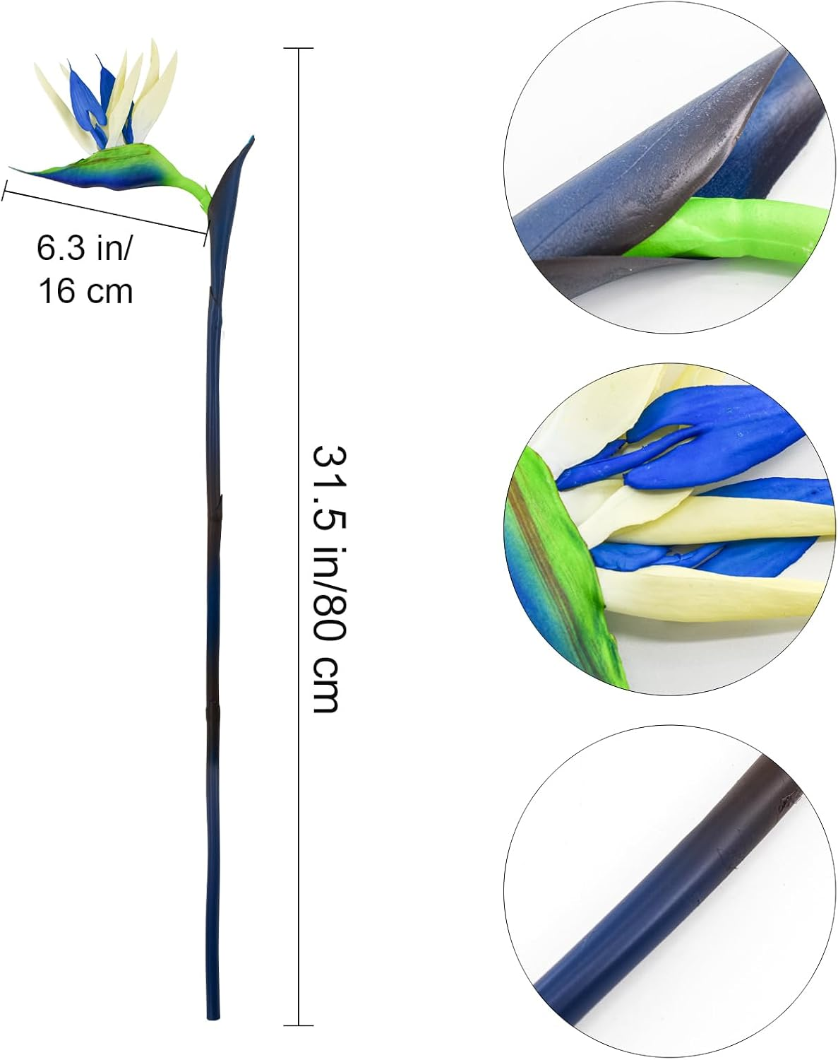 Bacucine Bird of Paradise Artificial Plant 6Pcs Rubber Strelitzia Artificial Flowers Bouquet Tropical Flowers for Home Garden Office Wedding Party Decor (Blue) image number 1