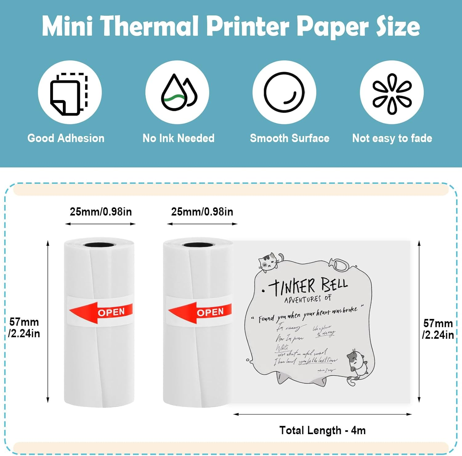 3 Rolls Mini Thermal Sticky Paper, Transparent Printer Paper 57X25Mm, Sticker Paper for Photo Journal Notes Memo image number 2