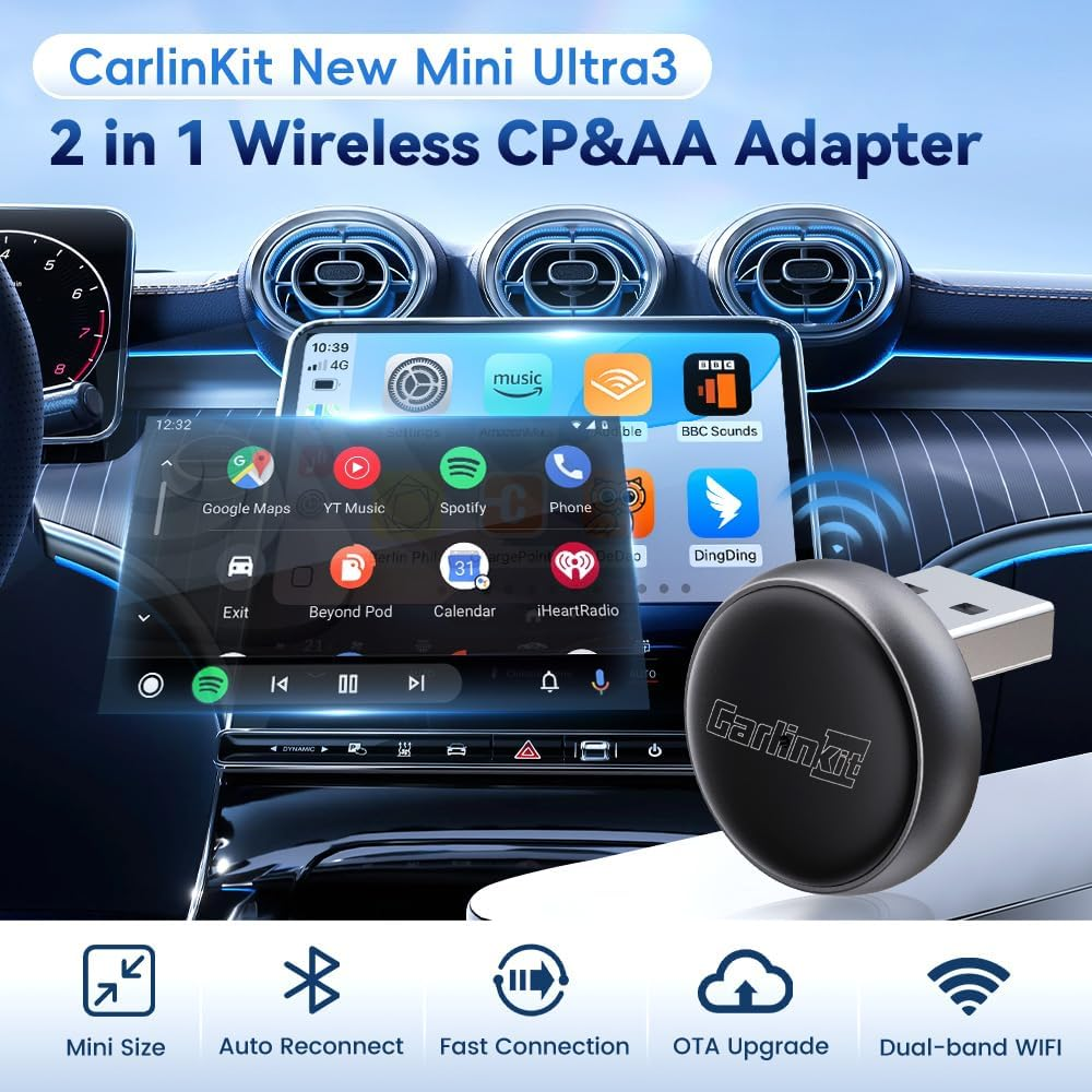 Carlinkit Mini Ultra3, Wireless Carplay Adapter, Wired to Wireless Car Android Auto Adapter, Dual-Band Wifi, Fast Connect, 2 in 1 CP AA Dongle, for Wired Carplay&Android Auto Cars image number 6