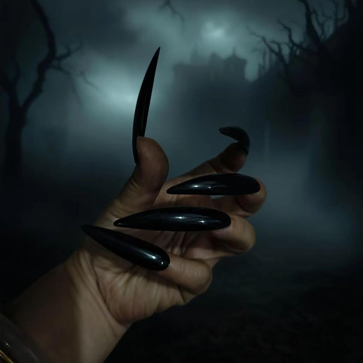 Gothic Press on Nails | Long Creepy False Nails,Gothic Fingernail Decoration for Masquerade Holiday Dress-Up Role Play Haunted House Halloween Party - Red image number 5