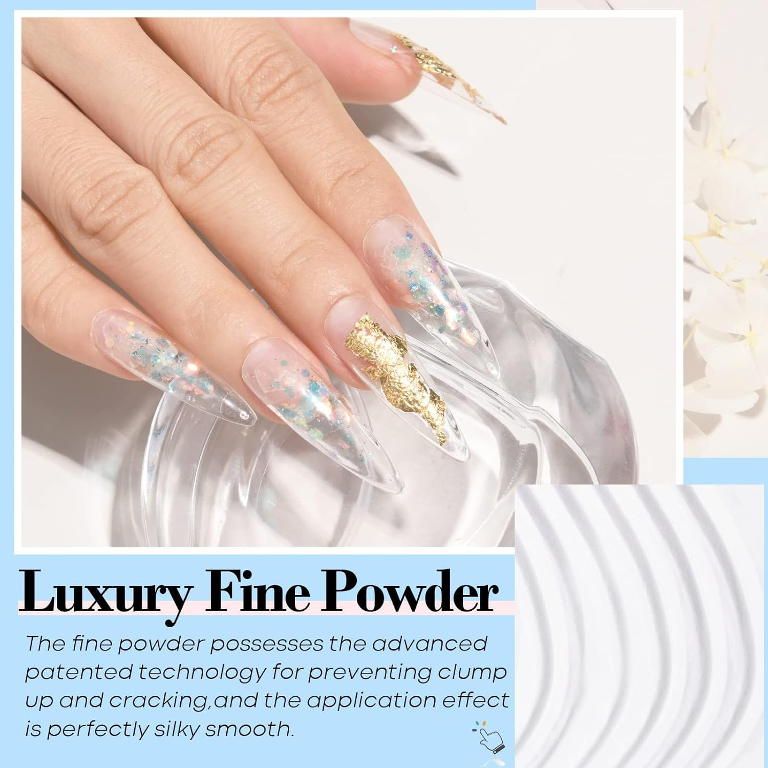 AZUREBEAUTY Dip Powder Clear Color Pro 60G, Basic Transparent Acrylic Dipping Powder Crystal French Nail Art Starter Manicure Salon DIY at Home, Odor-Free, Long-Lasting, No Nail Lamp Needed