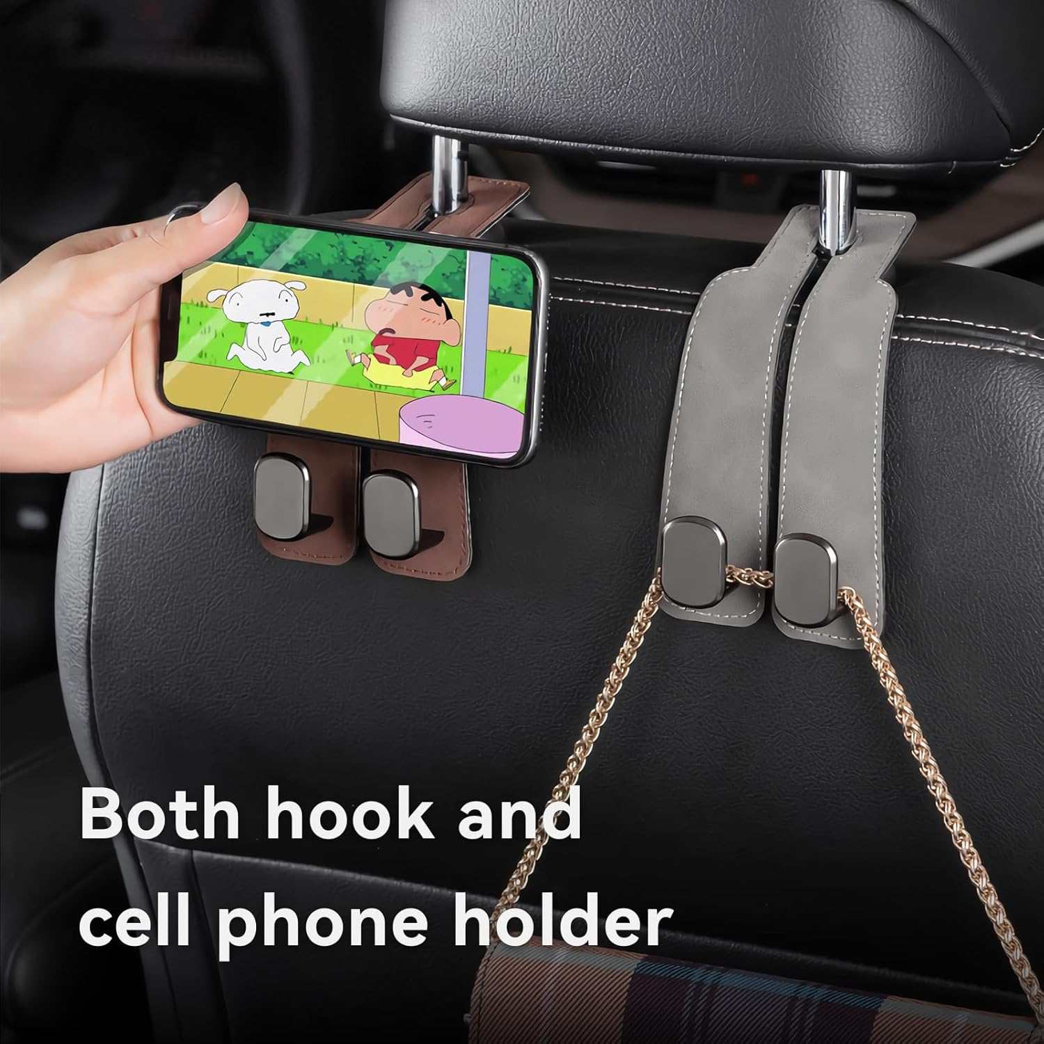 2 Pack Car Hooks for Headrest,[Dual Alloy Hooks], Purse Hook for Car, Car Seat Hooks for Handbags, Bags, Purses(Beige - 2 Pack) image number 2