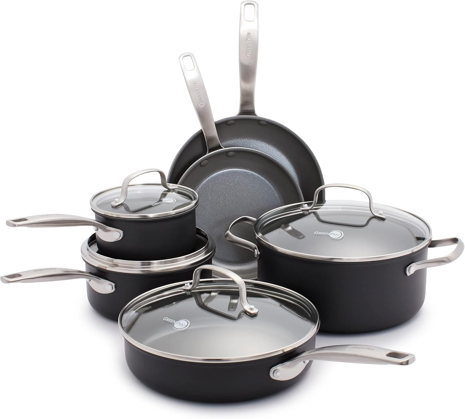 Greenpan Chatham Healthy Ceramic Nonstick 10Pc Cookware Pots and Pans Set, Grey image number 5