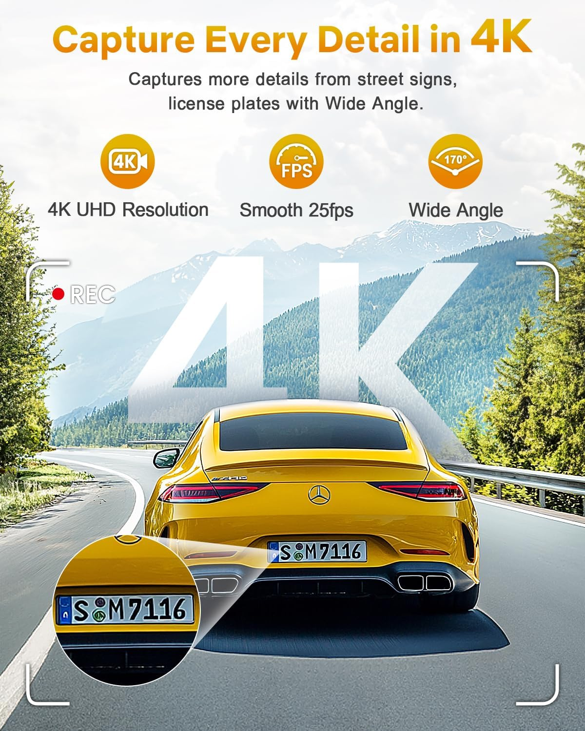 GKU Dash Cam, 4K Dashcam Front, 64GB SD Card Included, 170&deg; Wide Angle Mini Dash Camera for Cars, Car Dash Cam with Parking Monitor, Super Night Vision, G-Sensor,Support 256GB Max image number 6