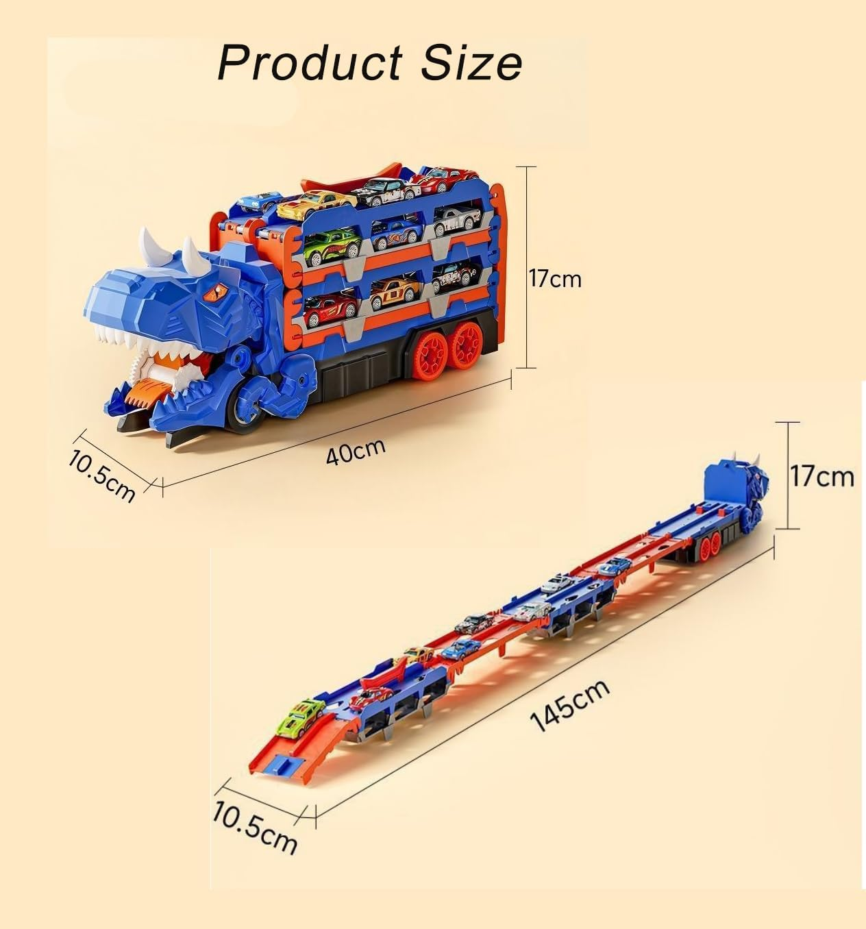 Toddler Car Truck Toys Gifts for 3 4 5 Years Old Boys, Toy Cars Track Set Dinosaur Transport Truck with 12 Pcs Die-Cast Cars Toys, Transforms into Dino, Toy Gifts for 3 4 5 6 Year Old Boys image number 4