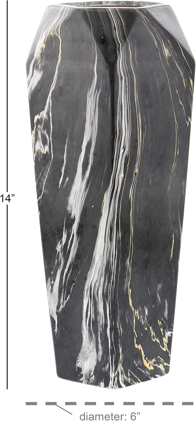 Deco 79 Ceramic Decorative Vase Faux Marble Centerpiece Vase, Flower Vase for Home Decoration 7" X 7" X 14", Black