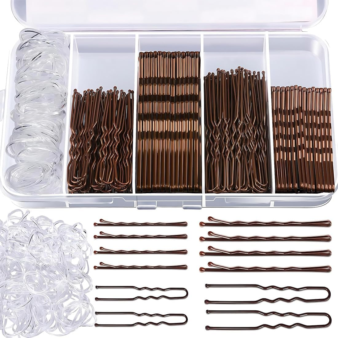 Hair Pins, Pack of 500 Hair Pins, Bobby Pins Set, Metal Hair Clips, Women'S Hair Accessories, French U Hair Clips, Transparent Hair Scrunchie with Storage Box for Women and Girls image number 1