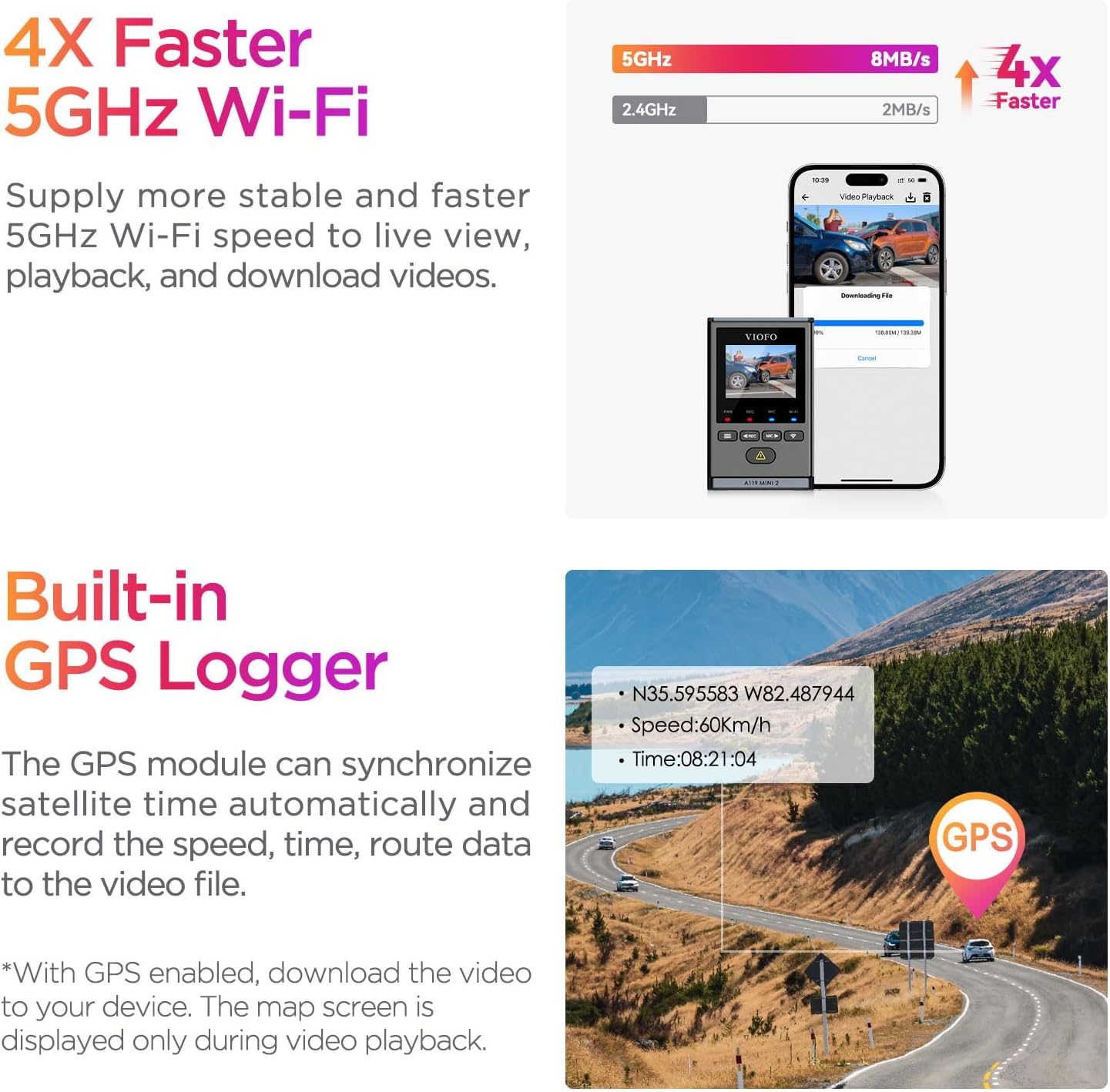 VIOFO Mini Dash Cam A119 MINI 2, STARVIS 2 IMX675 Sensor, 2K 60Fps Voice Control Front Car Dash Camera with 5Ghz Wi-Fi GPS, HDR Night Vision, 24H Buffer Parking Mode, Supercapacitor image number 2