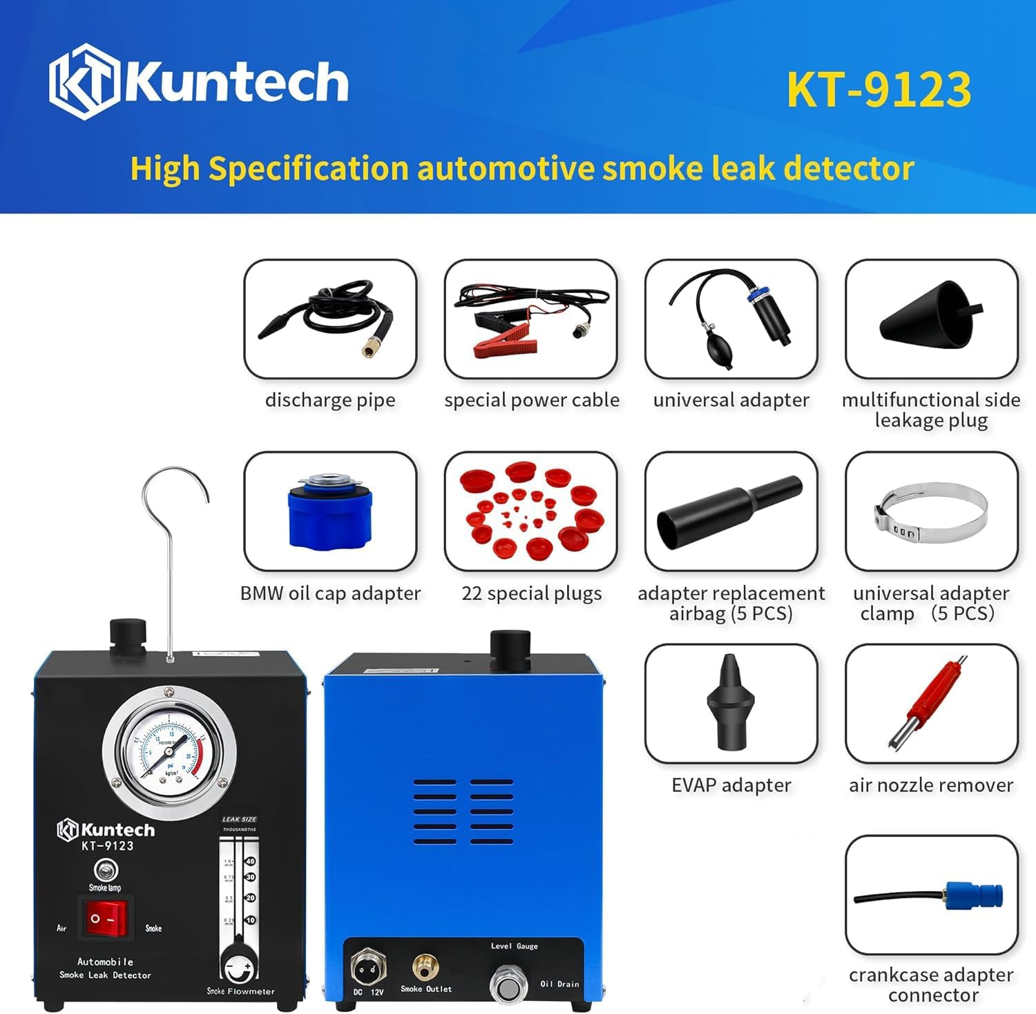 Smoke Machine Automotive Built-In Air Pump, 12V DC Smoke Leak Detector for Pipe System, Fuel Leakage, Leakage Diagnostic Tester for Ute, Cars, Trucks, Motorcycle, ATV, Boats, Snowmobiles image number 5