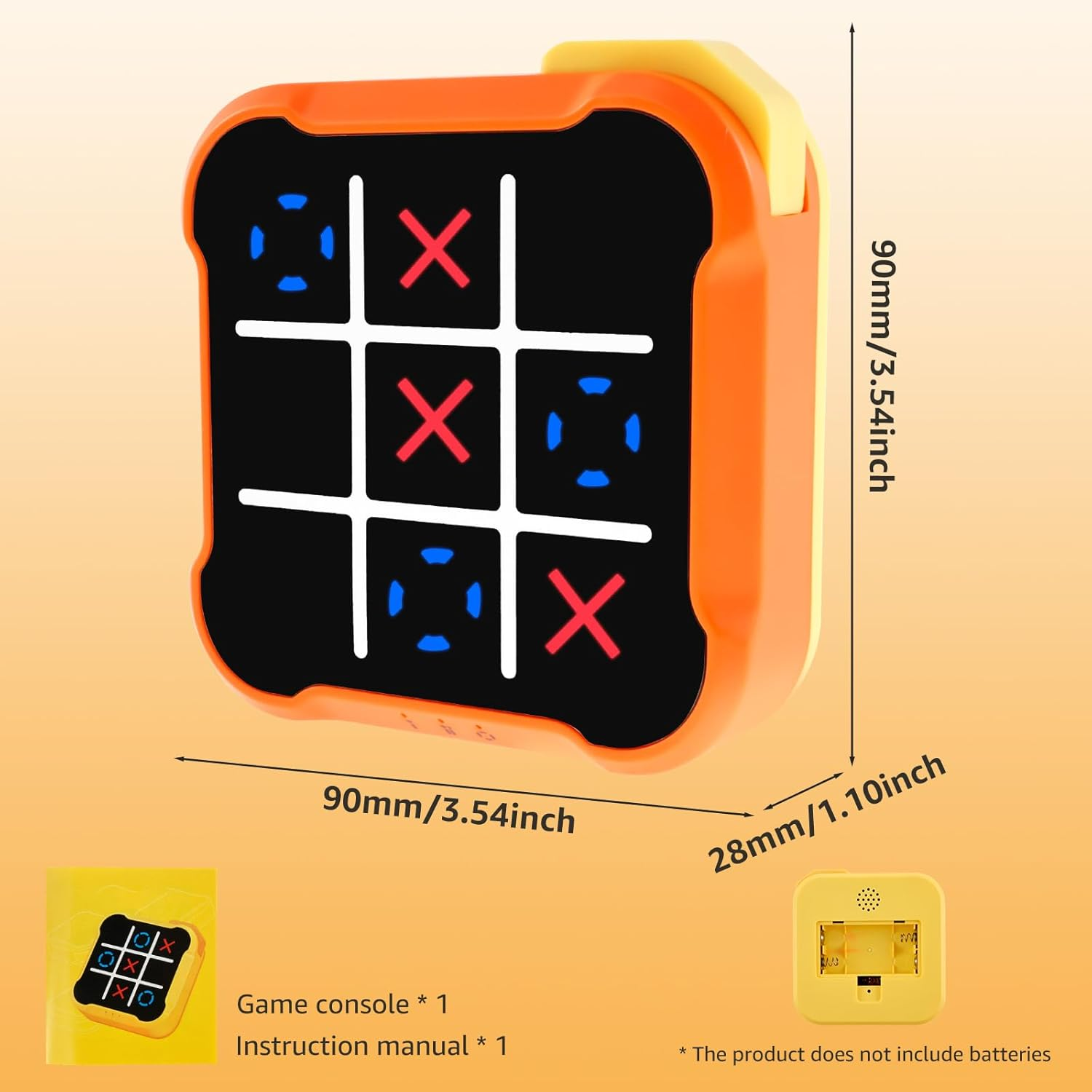 Toe Board Toy Game Electronic Memory Games Training Infinite Toe Game for Indoor Game Handheld Puzzle Game Console Portable Enduring Tic TACS Toe Bolt Game for Kids Adults (Orange) - Yellow image number 5