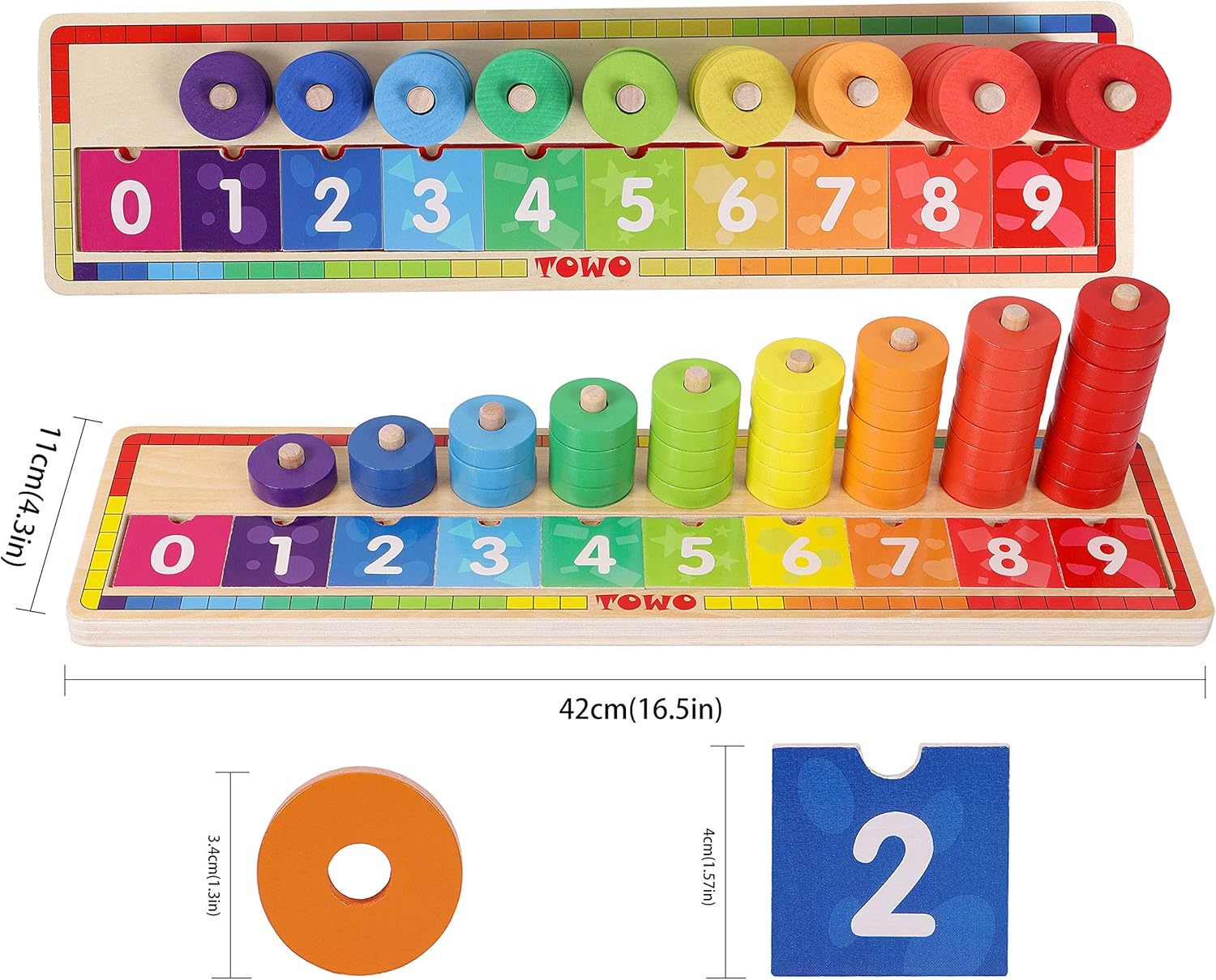 Wooden Stacking Rings and Counting Games with 45 Rings Number Blocks- Wooden Sorting Stacker Toy for 3 Years Old Kids Maths Learning Montessori Materials image number 4