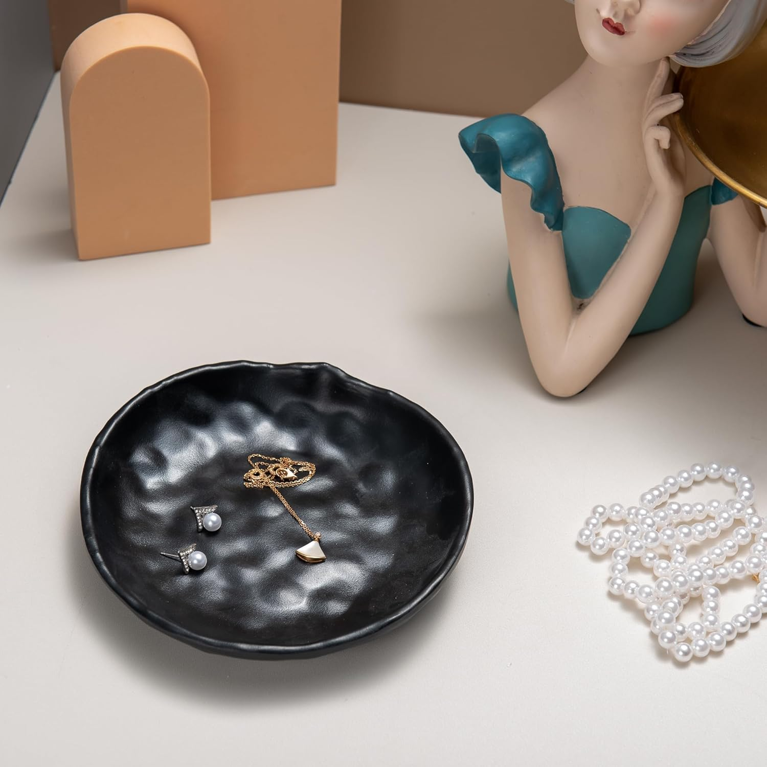 Feyarl Black Jewellery Tray, round Cosmetic Tray, Organiser Tray, Decorative Bowls, Bathroom Entrance for Bowls, Jewellery image number 1