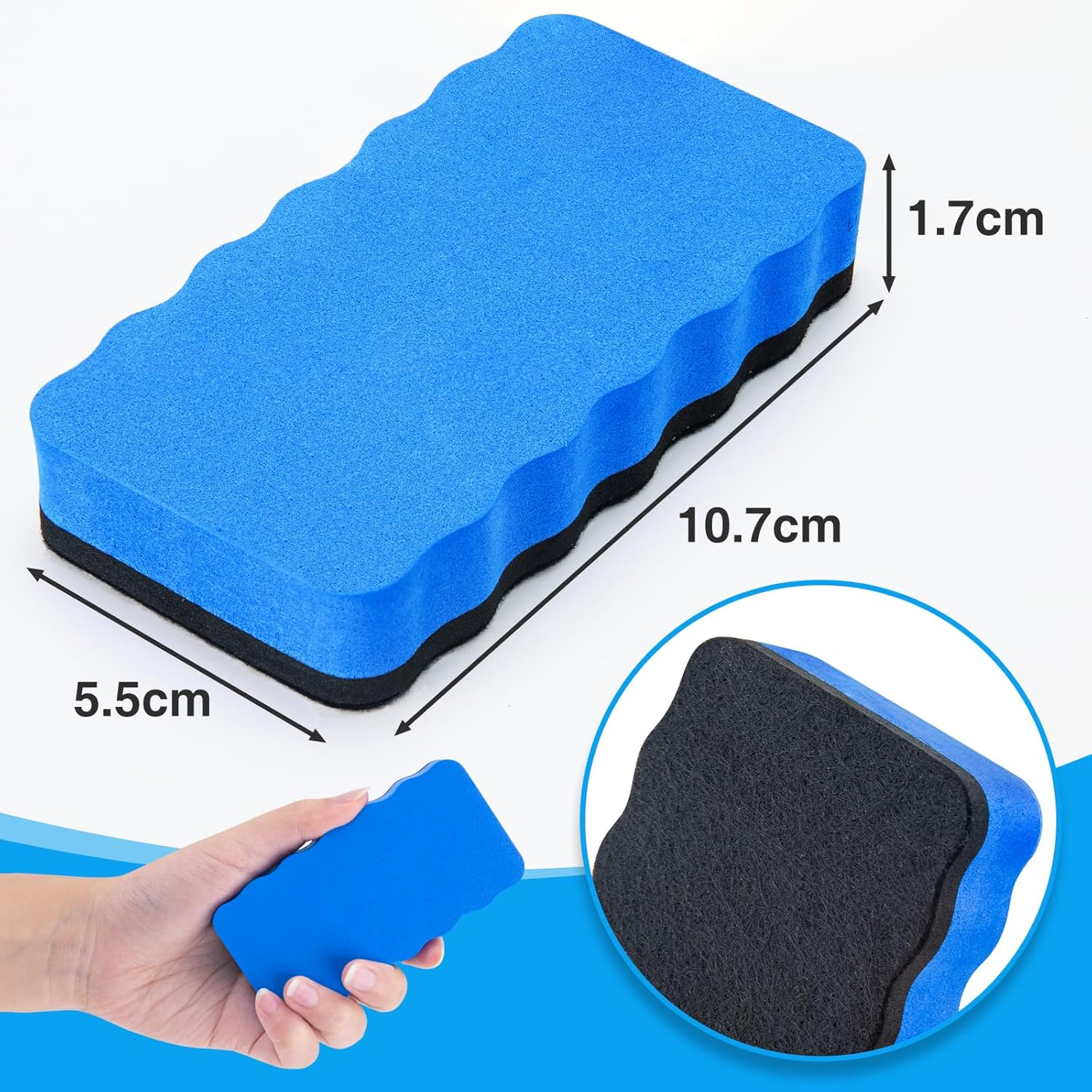 JEFURE Whiteboard Sponge, Pack of 1, Blue Whiteboard Sponge, Magnetic Whiteboard Eraser for Dry Cleaning on Many Surfaces, Whiteboard Eraser for Whiteboards, Blackboards and Glass