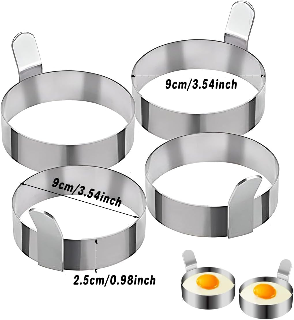 AIMALL Stainless Steel Egg Rings, 3.54 Inch Diameter, Set of 4, Professional Non-Stick Fried Egg Mold for Perfect Omelettes and Pancakes image number 1