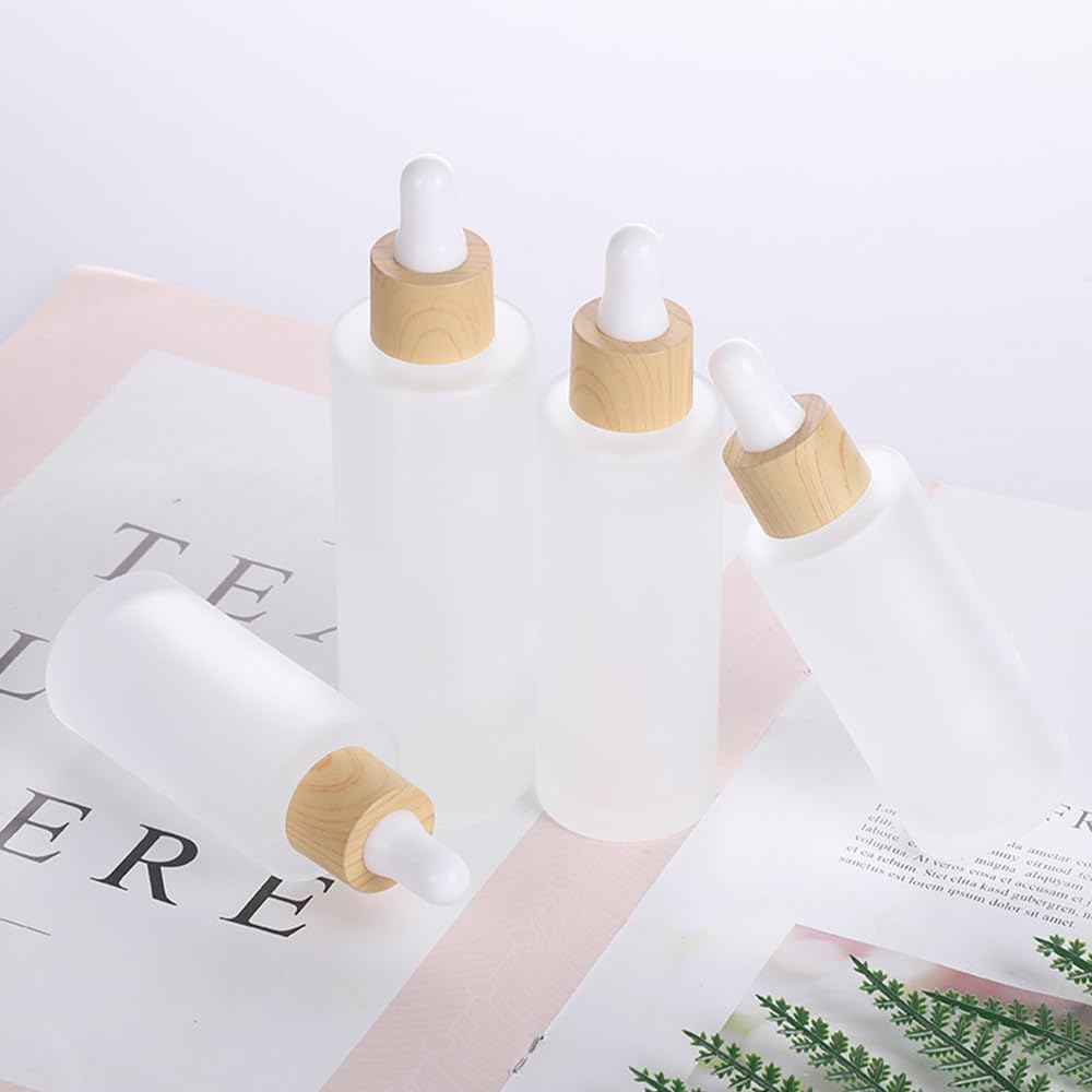 12 Packs 30Ml Frosted Glass Dropper Bottles for Essential Oils with Wooden Caps Empty Glass Liquid Container Holder with Wooden Lids for Travel Home Store Use,Travel Perfume image number 1
