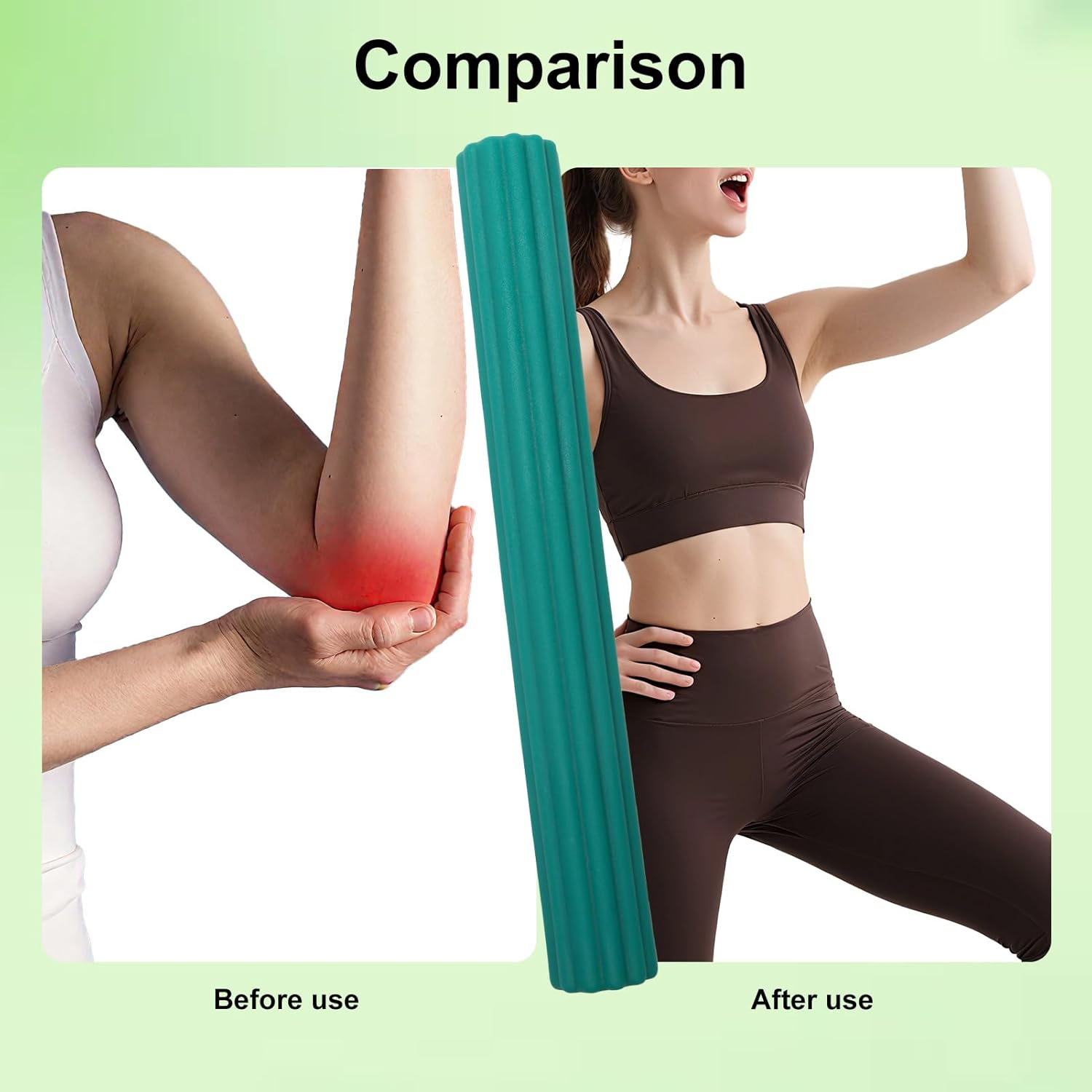Tennis Elbow Therapy Bar - Resistance Band & Elbow Support-Grip Strength & Shoulder Flexibility, Fitness Equipment for Tennis Players & Arm Strength Training 15LB Green TPE image number 2