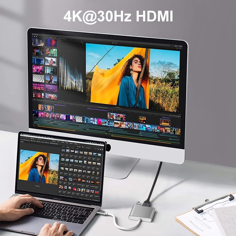 GOPALA USB C to HDMI Multiport Adapter, 3-In-1 4K HDMI to USB-C Adapter with 100W PD & USBA 3.0 Port Multiport Digital AV Converter for Macbook Pro/Air/Ipad/Iphone15/ 16/Laptop/Monitor/Switch image number 1