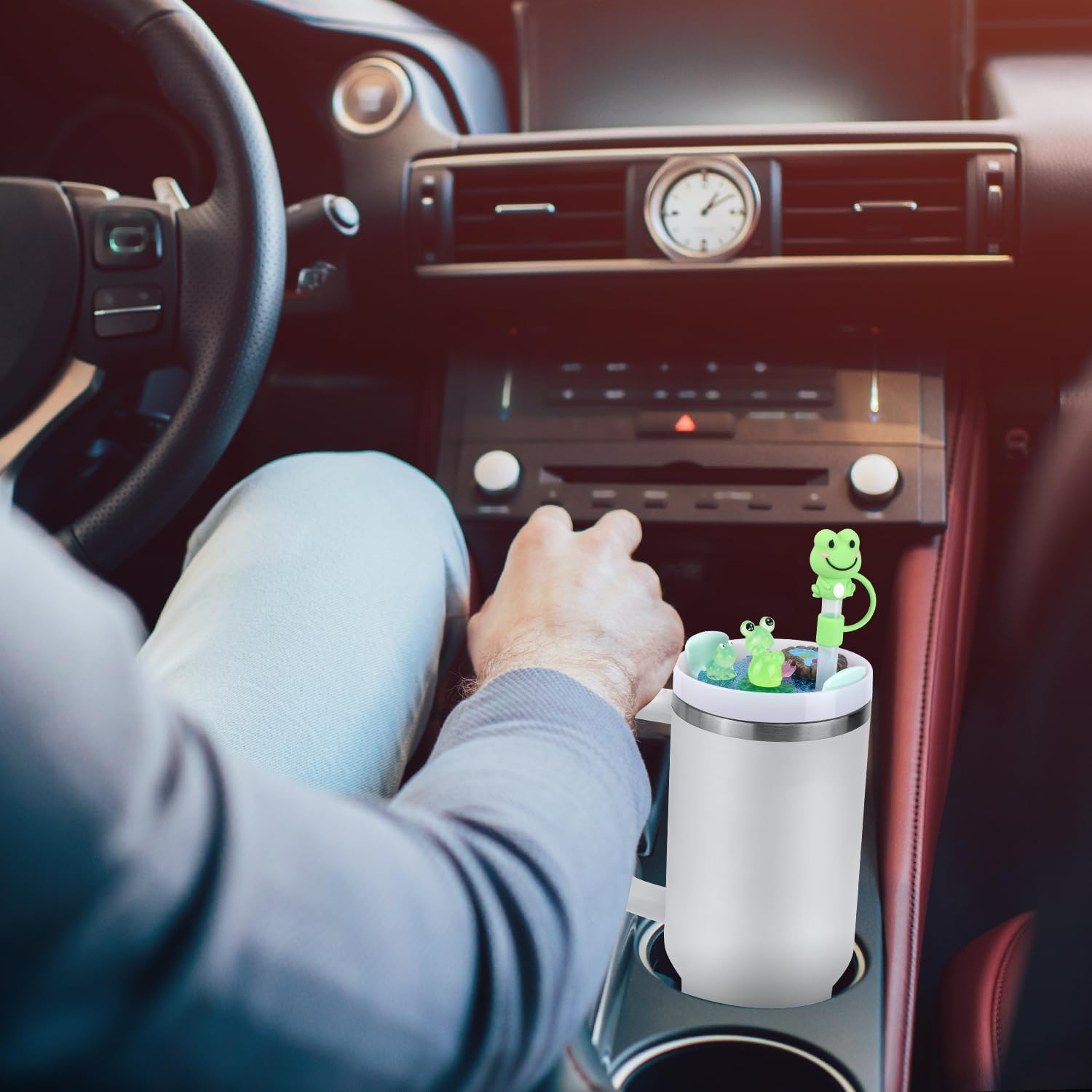 NQEUEPN Luminous Frog Pond Cup Lid Charms for Stanley Bottle 30Oz, with Cute Frog Silicone Straw Cover Cap Glow-In-The-Dark Name Plate DIY Tumbler Lid Topper for Stanley Cup Charms Accessories image number 3