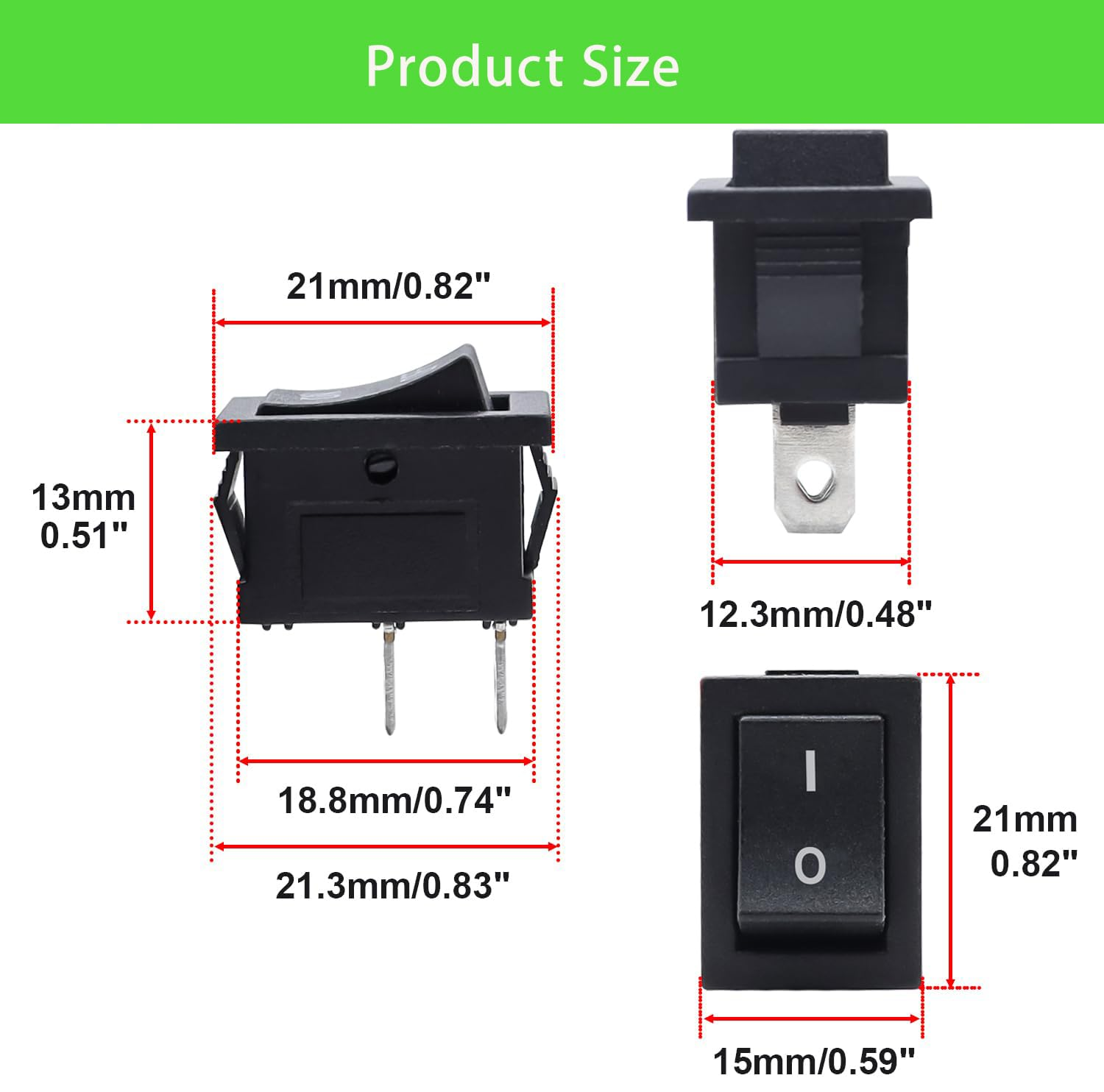 12V Rocker Switch On/Off 2 Pin 2 Position SPST Car Auto Boat Rocker Toggle Switch AC 6A/250V 10A/125V KCD1-101 10 Pcs