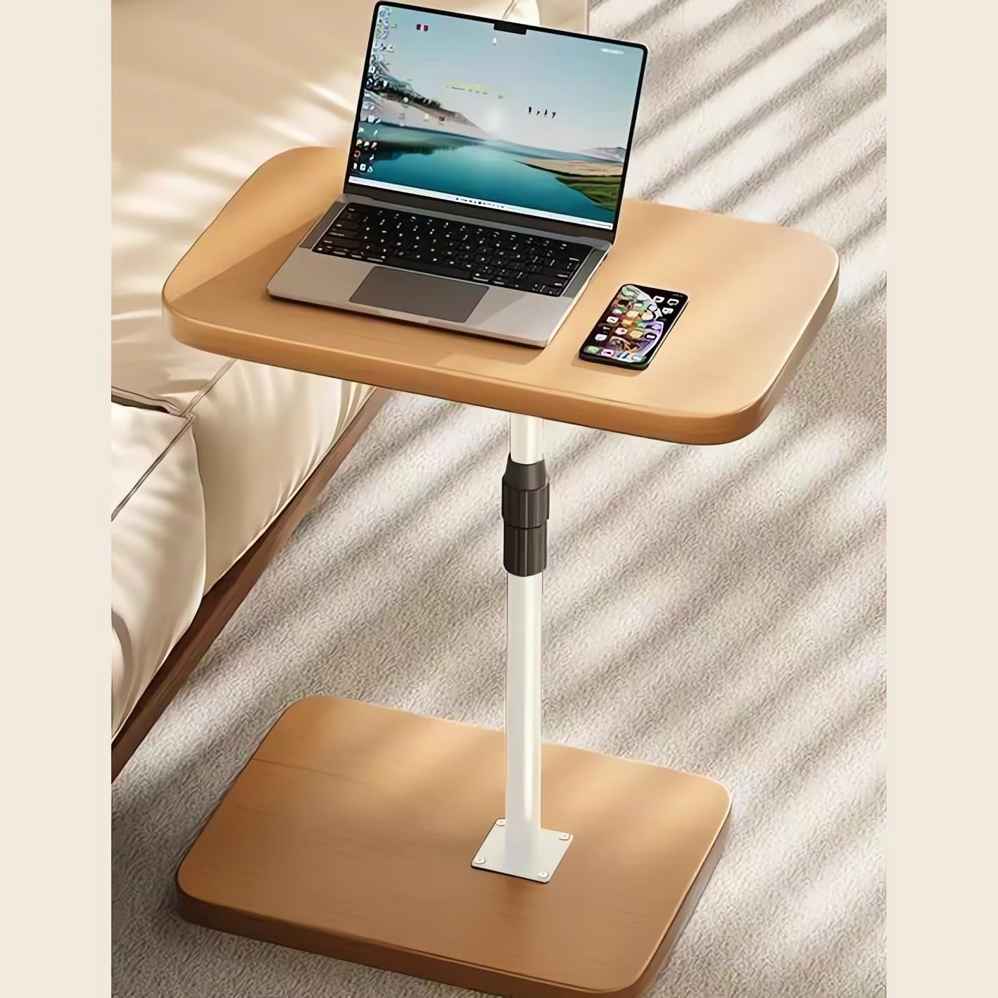 Adjustable Laptop Stand Desk, Height-Adjustable Mobile Workstation with Base (Wood)