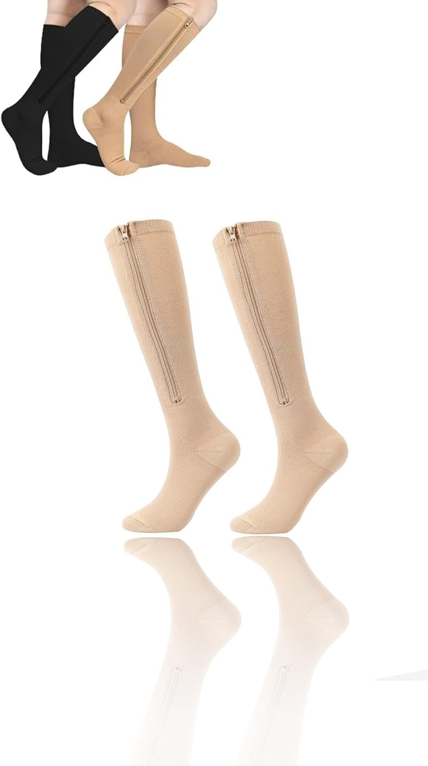 Zipper Compression Socks - 2 Pairs, 15-20 Mmhg for Men & Women | Graduated Support for Varicose Veins, Travel, Pregnancy, Running image number 1