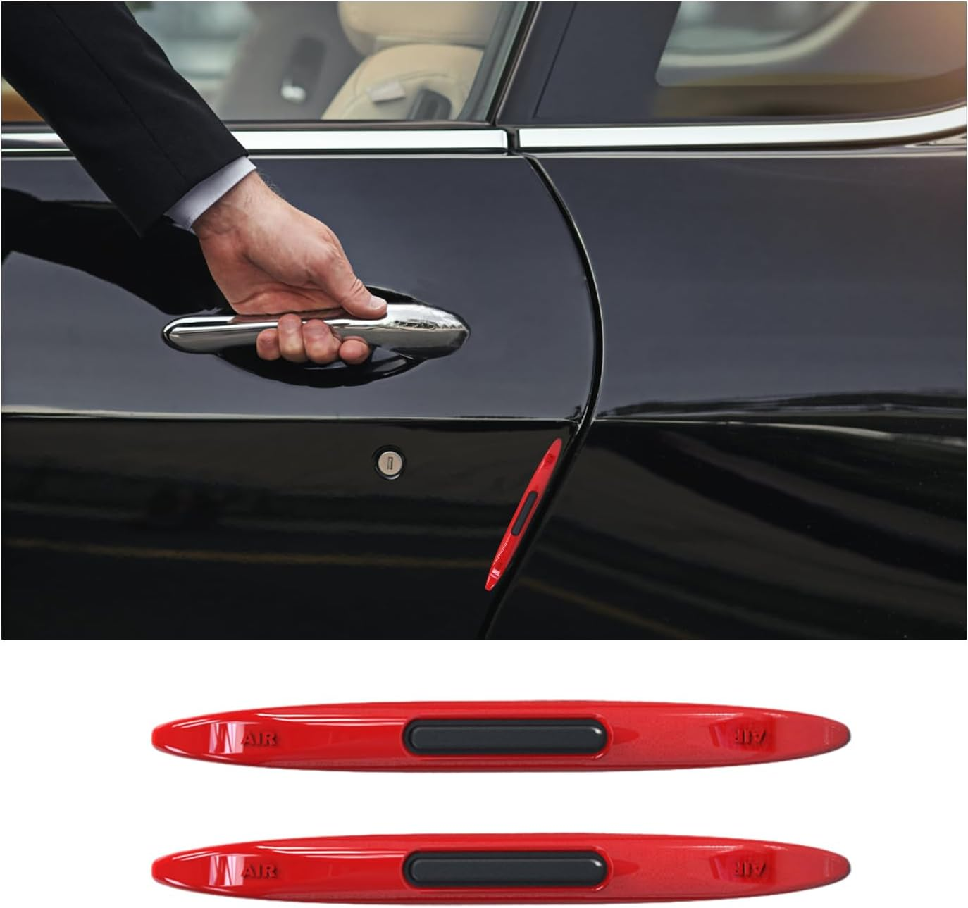 2 PCS Car Door Edge Guard Protectors, Anti-Collision Silicone Side Door Edge Sticker Strips, Electrostatic Eliminating Strip with Air Bags, Universal Auto Body Accessories (Red)