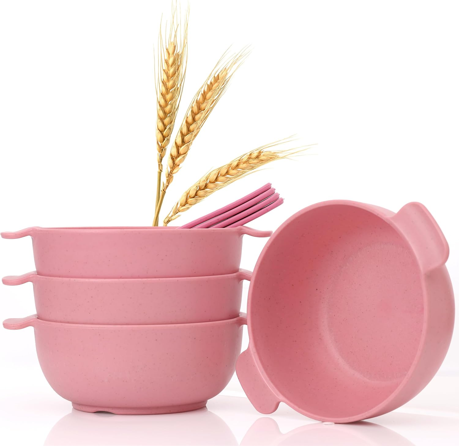 Rightitem Wheat Straw Dinnerware Set - 4 Bowls & 4 Spoons, Reusable, Microwave & Dishwasher Safe, Perfect for Camping or Home Use image number 4