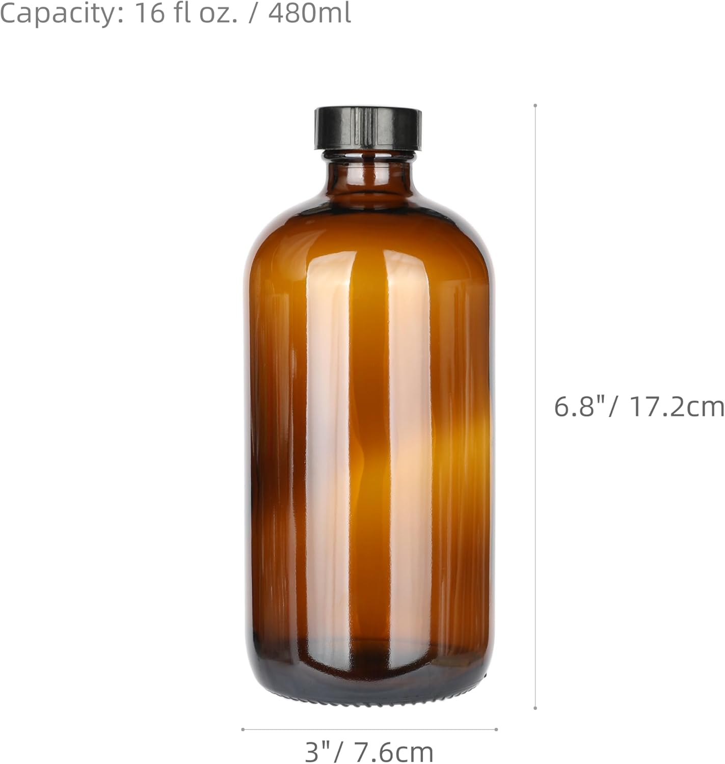 Magic Season Boston round Glass Bottles (Amber / 480 Ml with Caps / 2 Pcs)