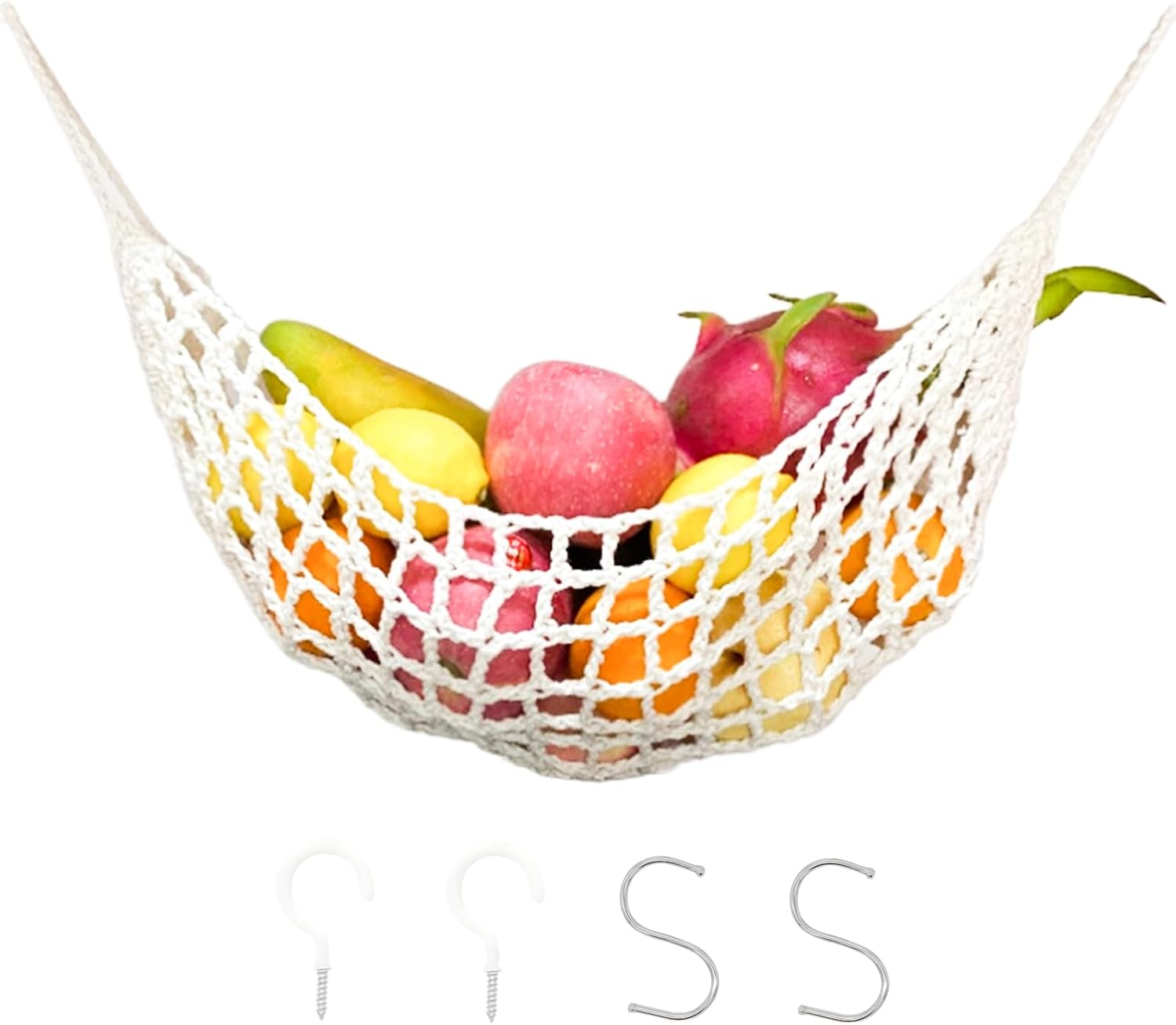 Hanging Fruit Hammock under Cabinet - Fruit and Veggie Basket - Macrame Fruit Hammock for Kitchen D&eacute;cor - Storage That Saves Counter for More Counter Space at Home, Boat, or Rv,With 4 Hooks.