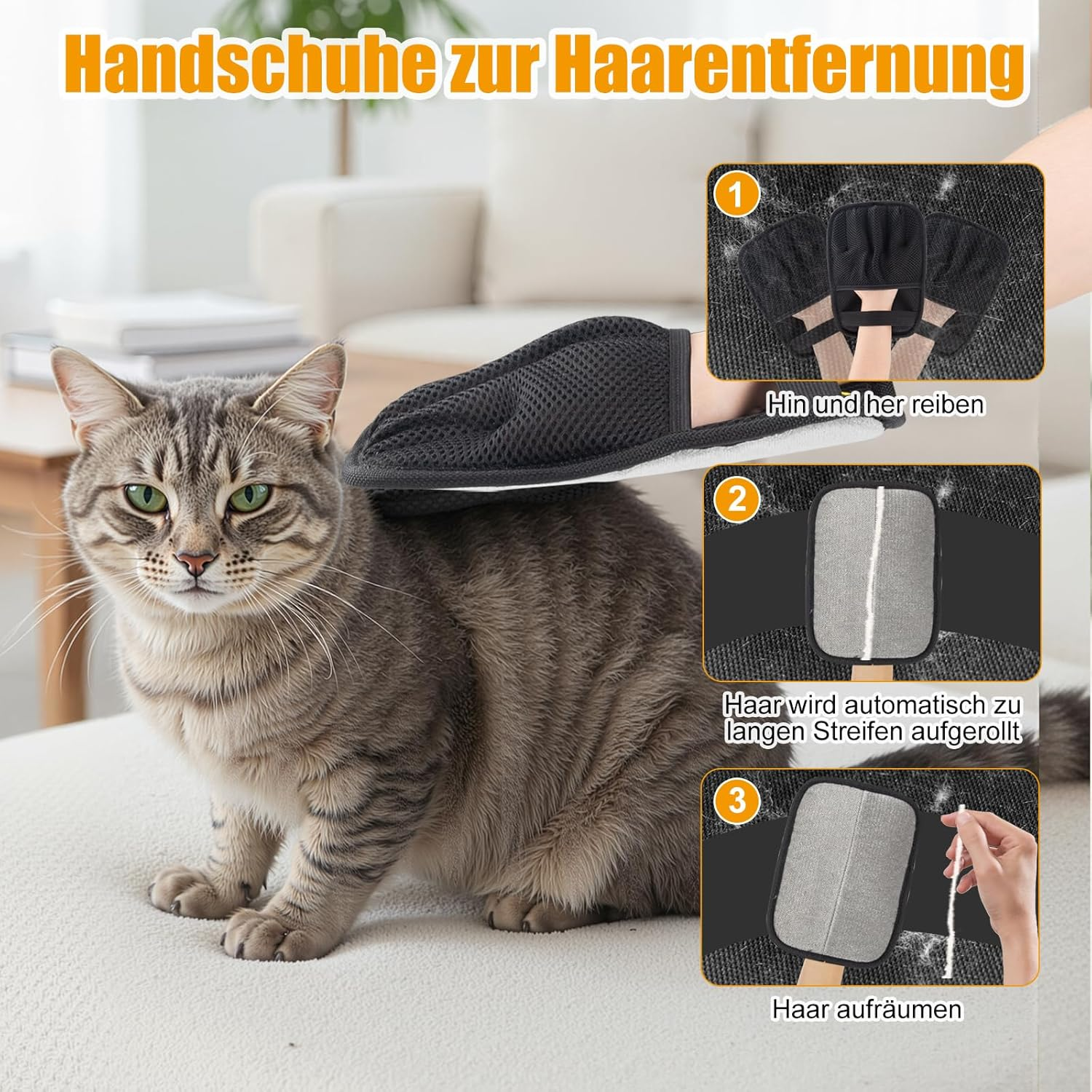 Pack of 2 Pet Hair Remover Gloves & Cat Brush Dog Brush with One-Click Cleaning, Double-Sided Fur Glove for Dogs and Cats, with Anti-Static, Undercoat Brush for Long Hair, Short Hair image number 1