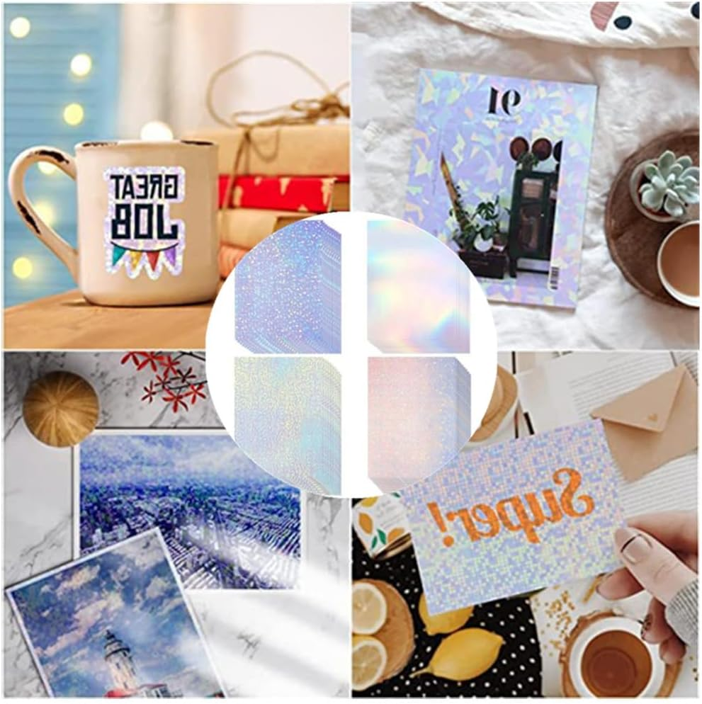 Granmagazz Self-Adhesive Paper Holographic Transparent Paper 36 Sheets A4 Waterproof Self-Adhesive Transparent Film, Clear Vinyl Lamination Film Self Adhesive, for Inkjet/Laser Printer image number 1