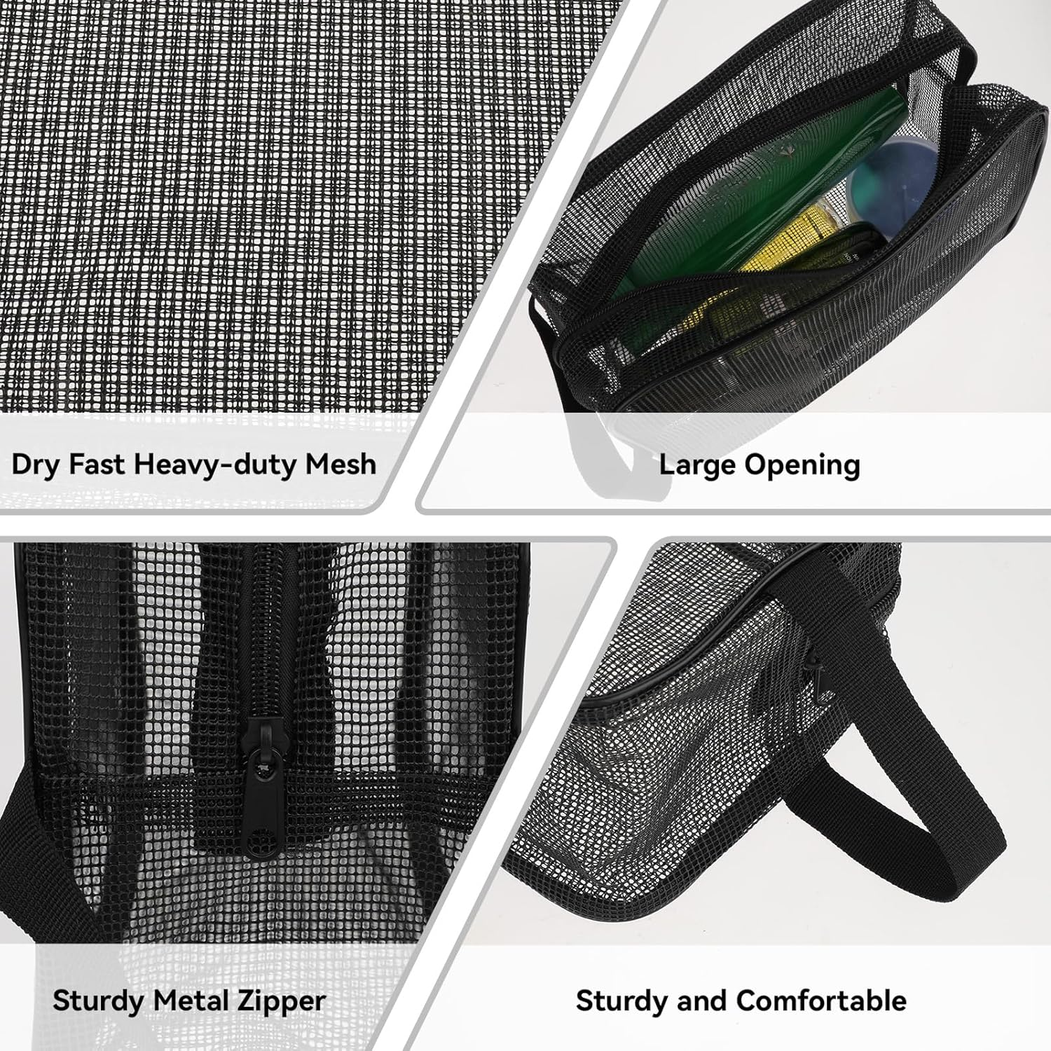 DDPOND Mesh Shower Bag, Mesh Toiletry Bags for Traveling, Gym Toiletry Bag for Men Women, Toiletry Organizer Tote for Gym Travel Camping College Dorm Room Bathroom(Black) image number 5