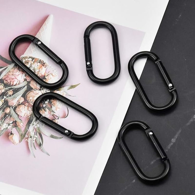 10Pcs Carabiner Clips Heavy Duty Snap Hooks Aluminium Alloy Keychain Hook Spring Loaded Climbing Clip Oval Ring Carabiner for Traveling Fishing Camping Hiking Black image number 1