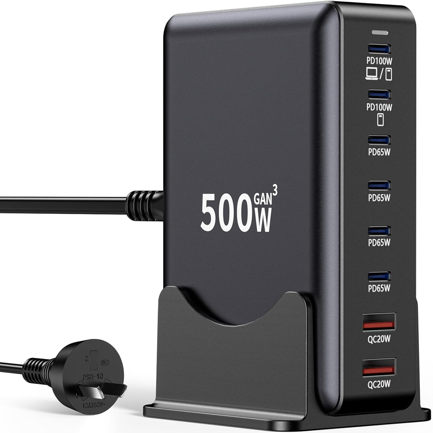 Roccar 500W USB C Charger, 8-Port Charging Station, Gan III Fast Charger Block, Portable USB Charging Hub for Iphone, Ipad, Samsung, Macbook and More image number 6
