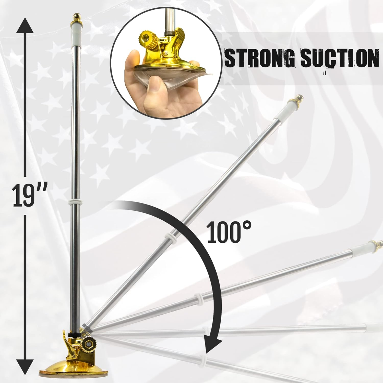 Anley USA Car Flag & Flagpole with Air Suction Mount - Outdoor Suction Cup Style Flag Pole for Car, Truck, Boat and Vehicle with American Flag (Set of 1) image number 5